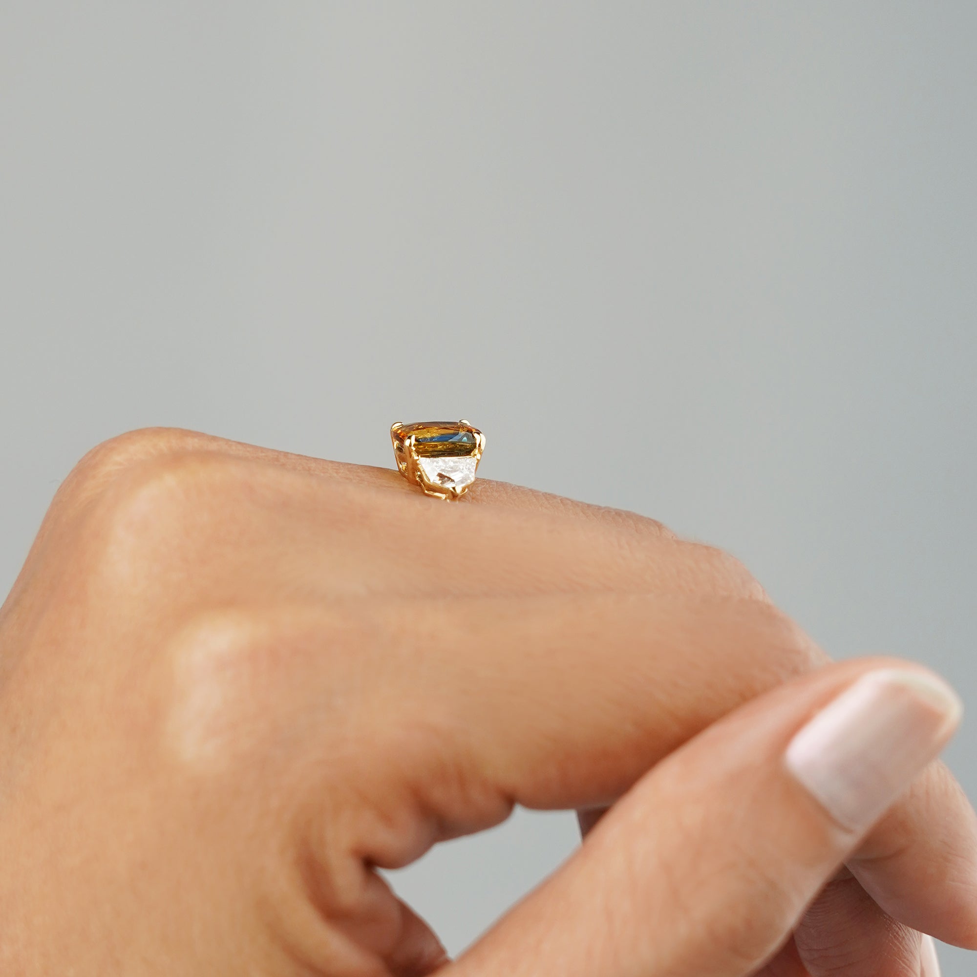 2 Carat Parti Sapphire Elongated Cushion with Cadillac Side Diamonds - Solid 18K Yellow Gold | BITS OF BALI JEWELRY