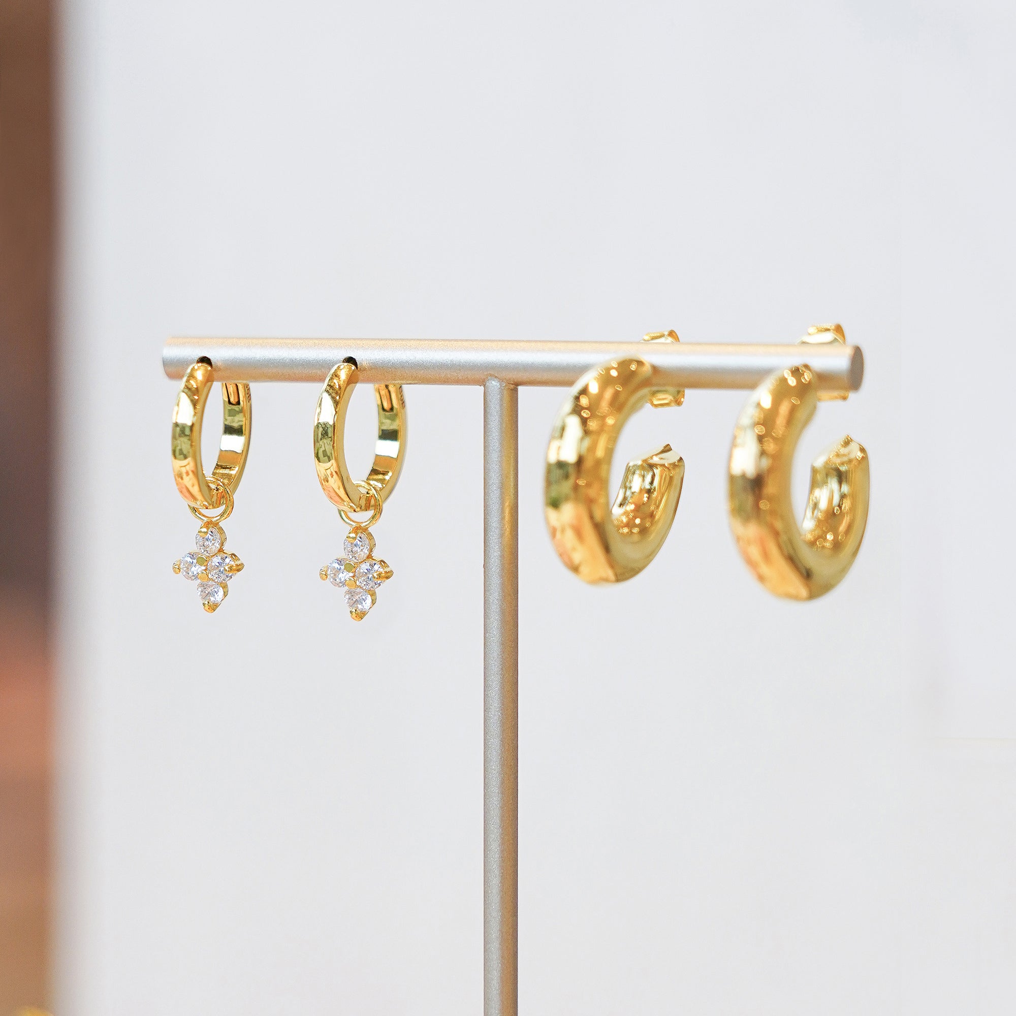 Ibu Huggies Earrings With White CZ Charms - Sterling Silver | BITS OF BALI JEWELRY