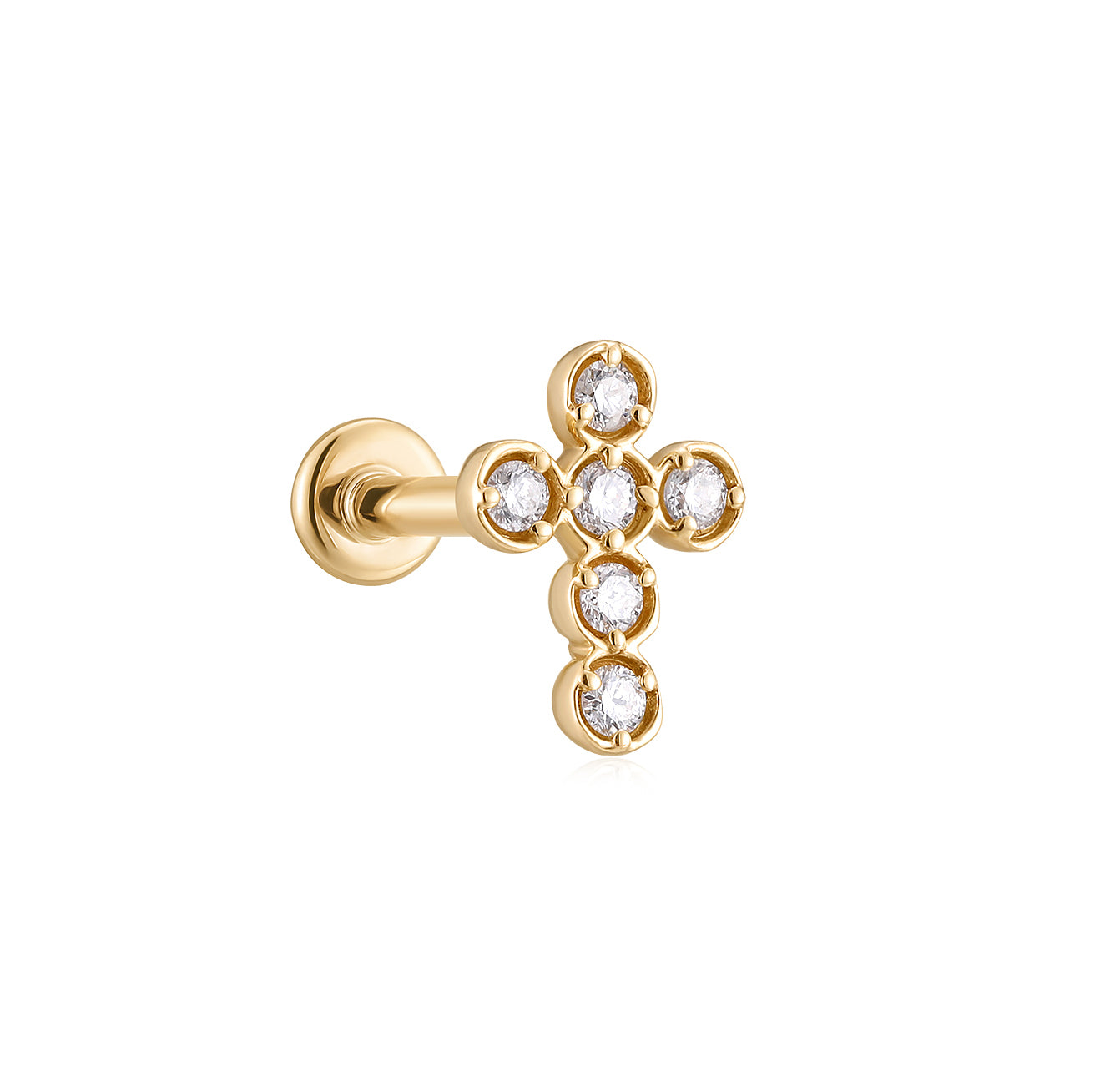 Diamond Cross Flat Back Stud Earrings - Solid 14K Yellow Gold | BITS OF BALI JEWELRY