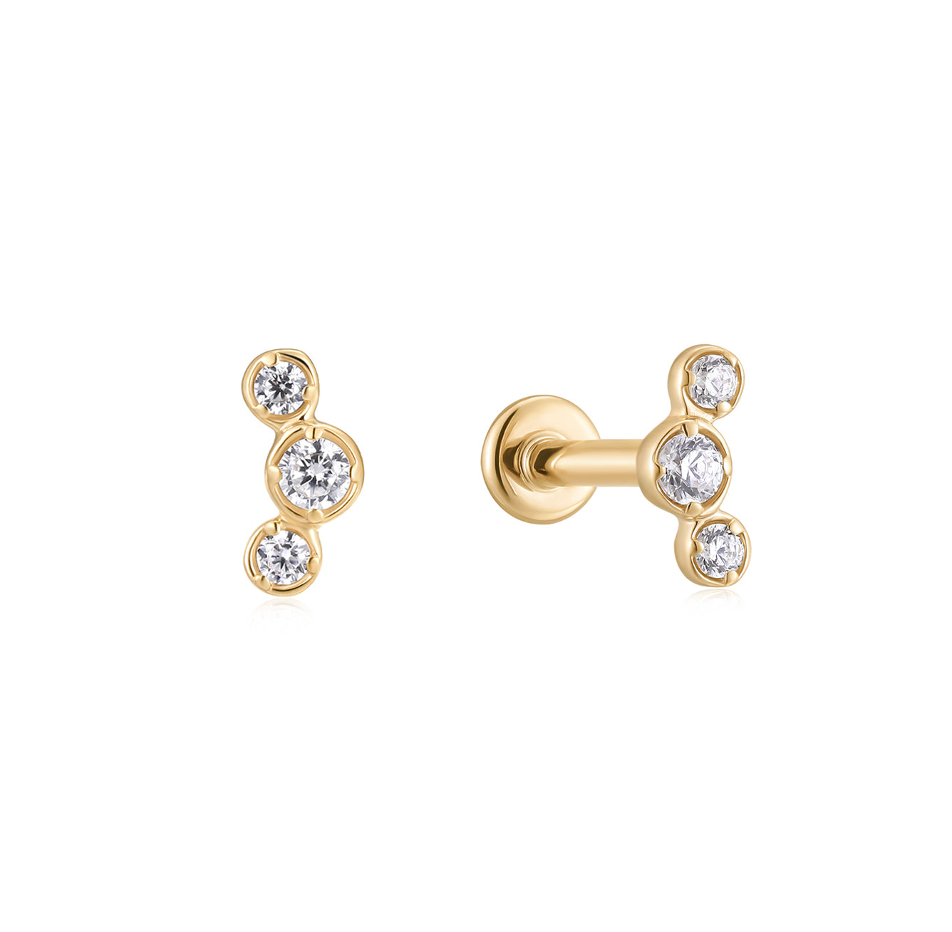 Diamond Mini Curve Flat Back Stud Earrings - Solid 14K Yellow Gold | BITS OF BALI JEWELRY