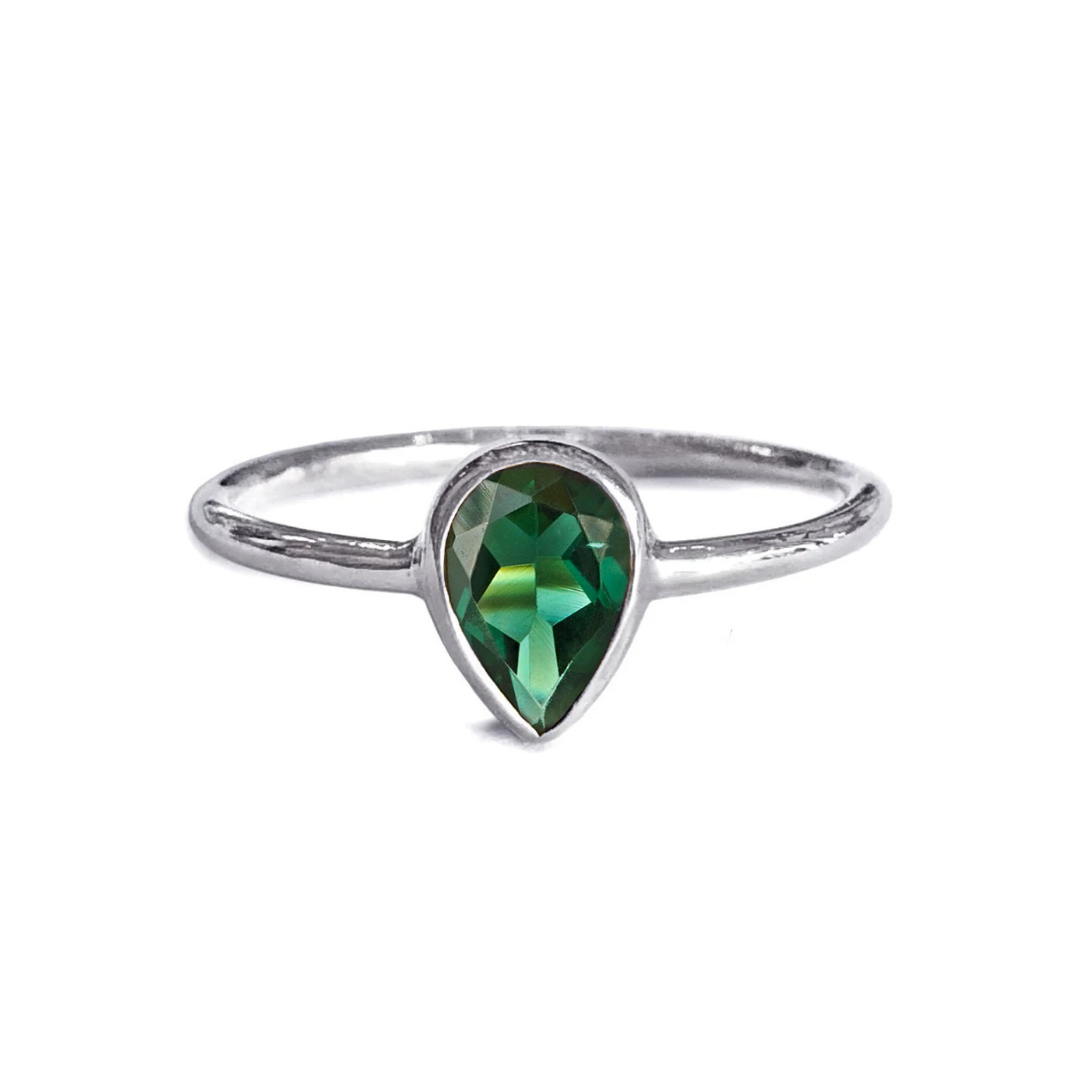 Dipta Green Quartz Tear Drop Ring - Sterling Silver | BITS OF BALI JEWELRY