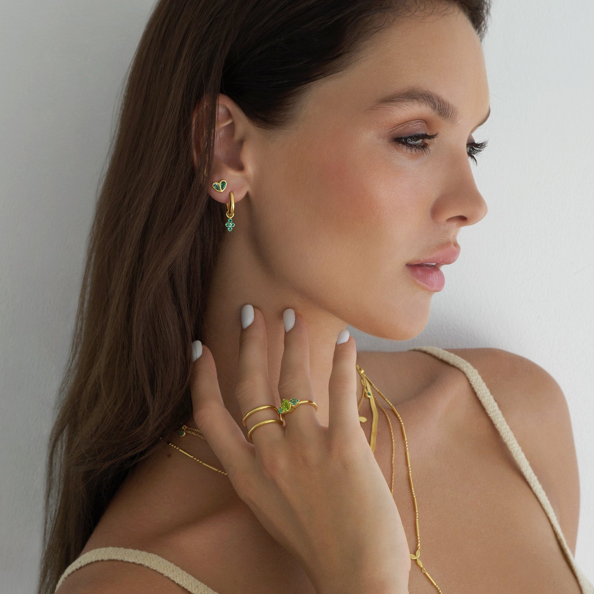 Ibu Huggies Earrings With Green Quartz Charms | BITS OF BALI JEWELRY