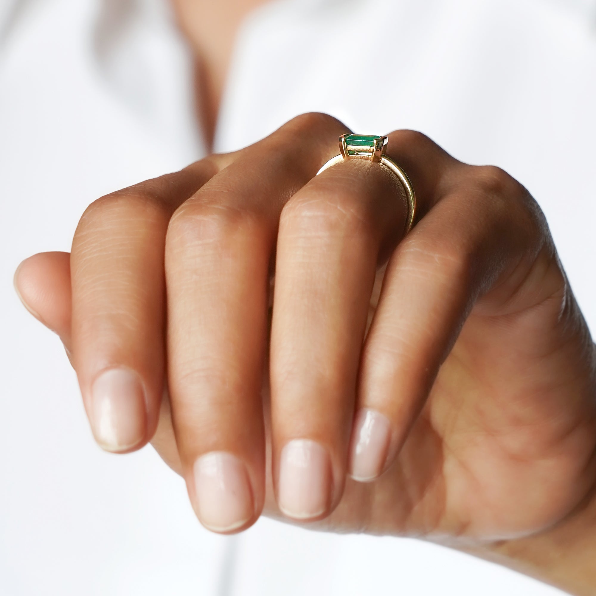 Zambian Emerald Baguette Ring - Solid 14K Yellow Gold | BITS OF BALI JEWELRY