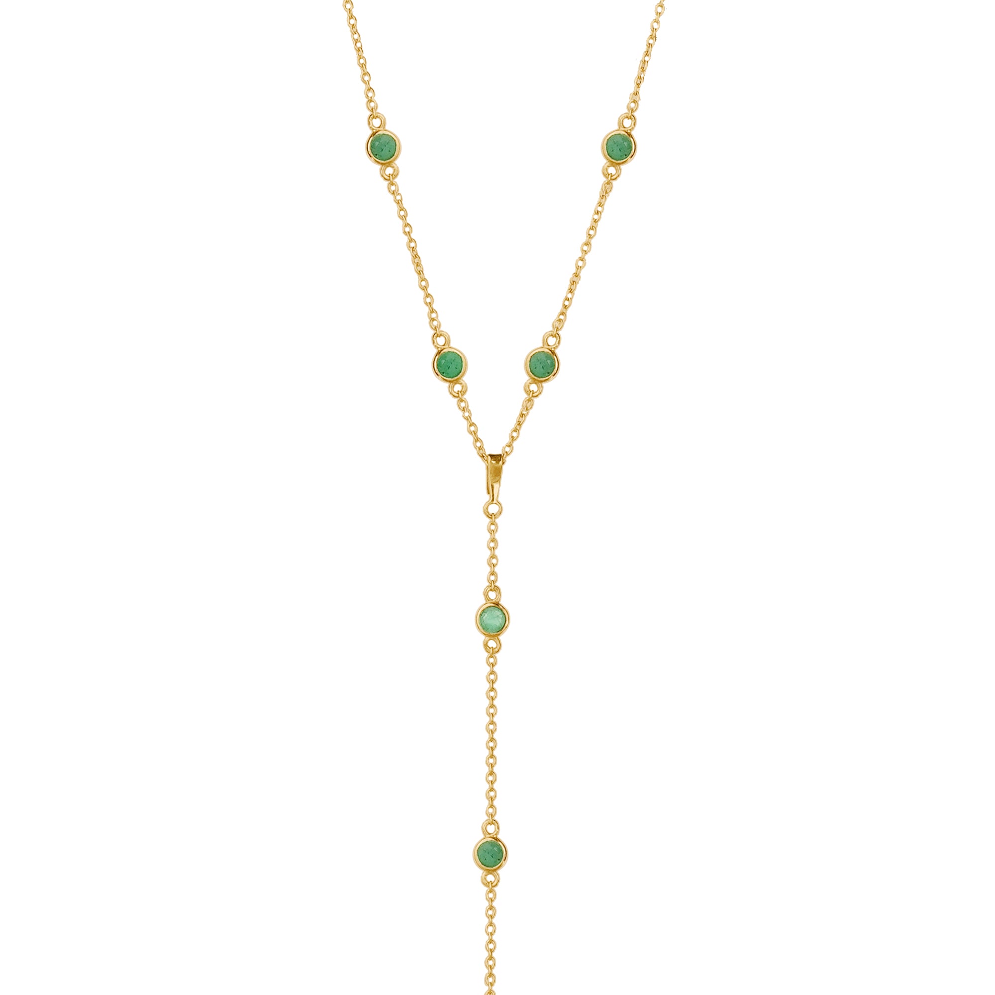 Zambian Emerald Bezel Distance Lariat Necklace - Gold Vermeil