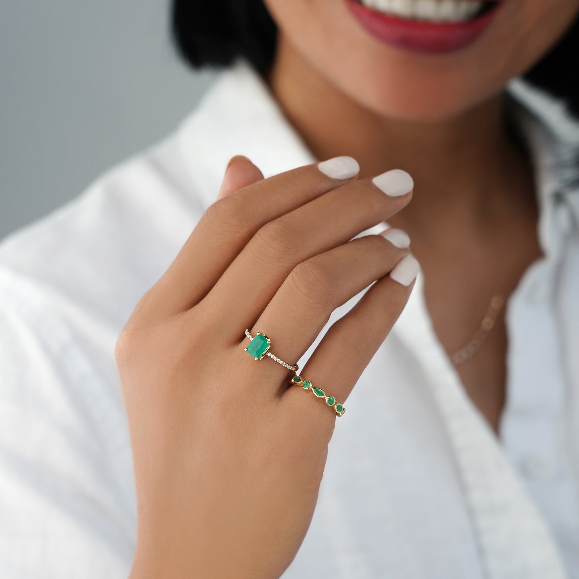 Zambian Emerald Half Eternity Ring - Solid 14K Yellow Gold | BITS OF BALI JEWELRY