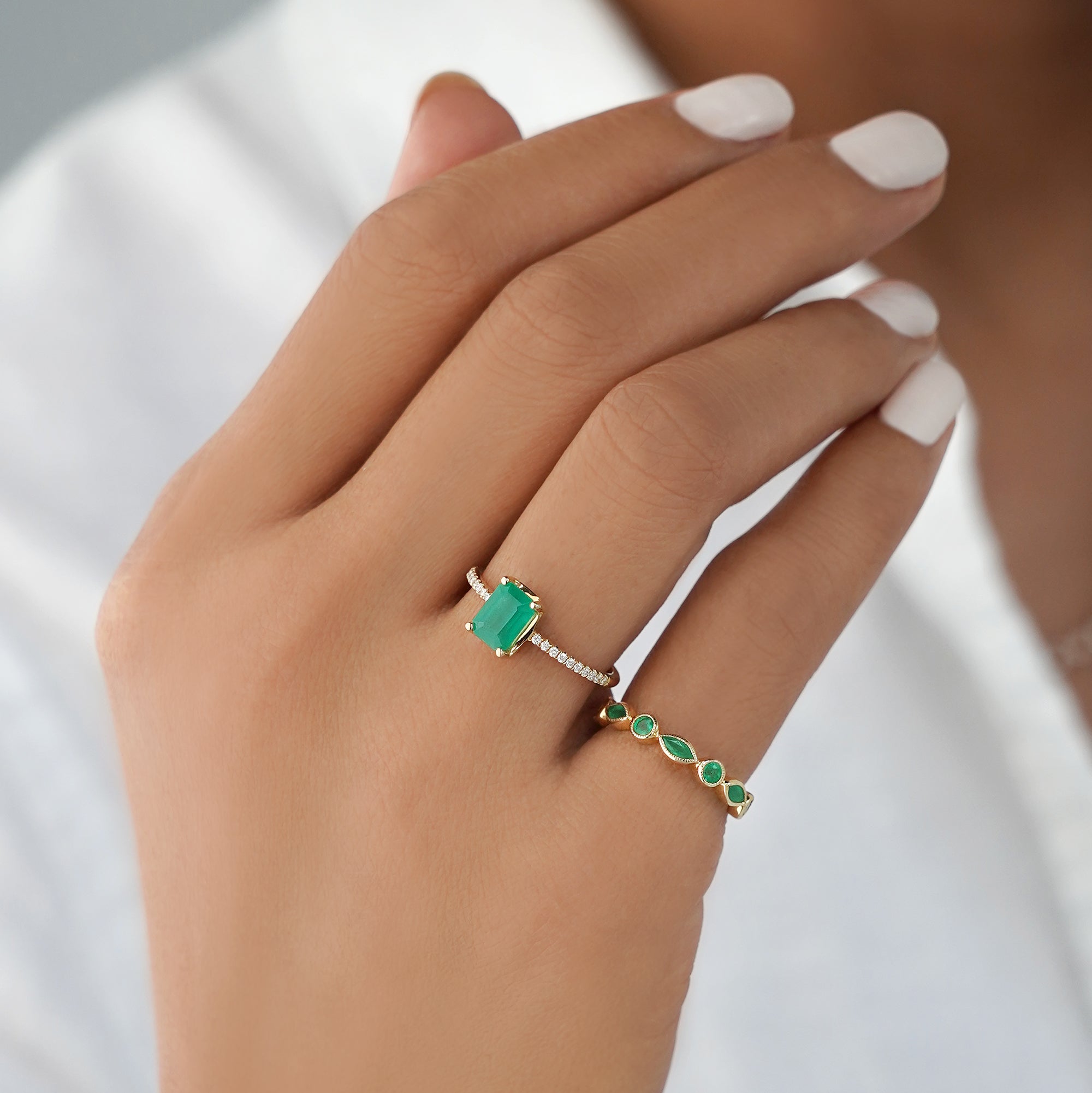 Zambian Emerald Half Eternity Ring - Solid 14K Yellow Gold | BITS OF BALI JEWELRY