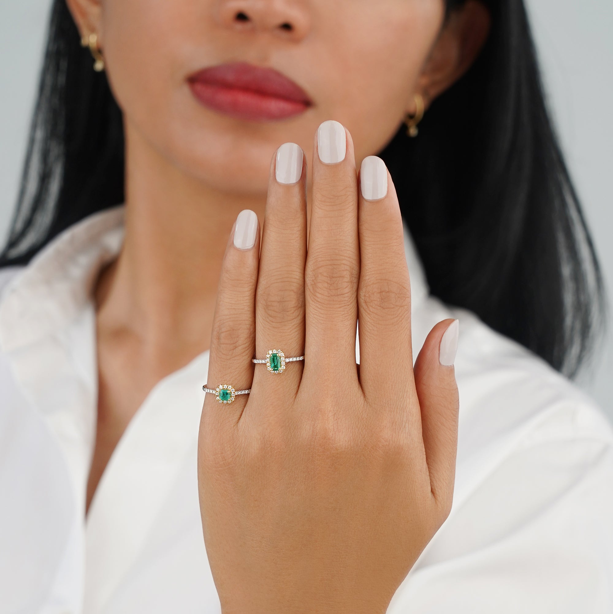 Asscher Cut Emerald & Natural Diamonds - 18K White & Yellow Gold