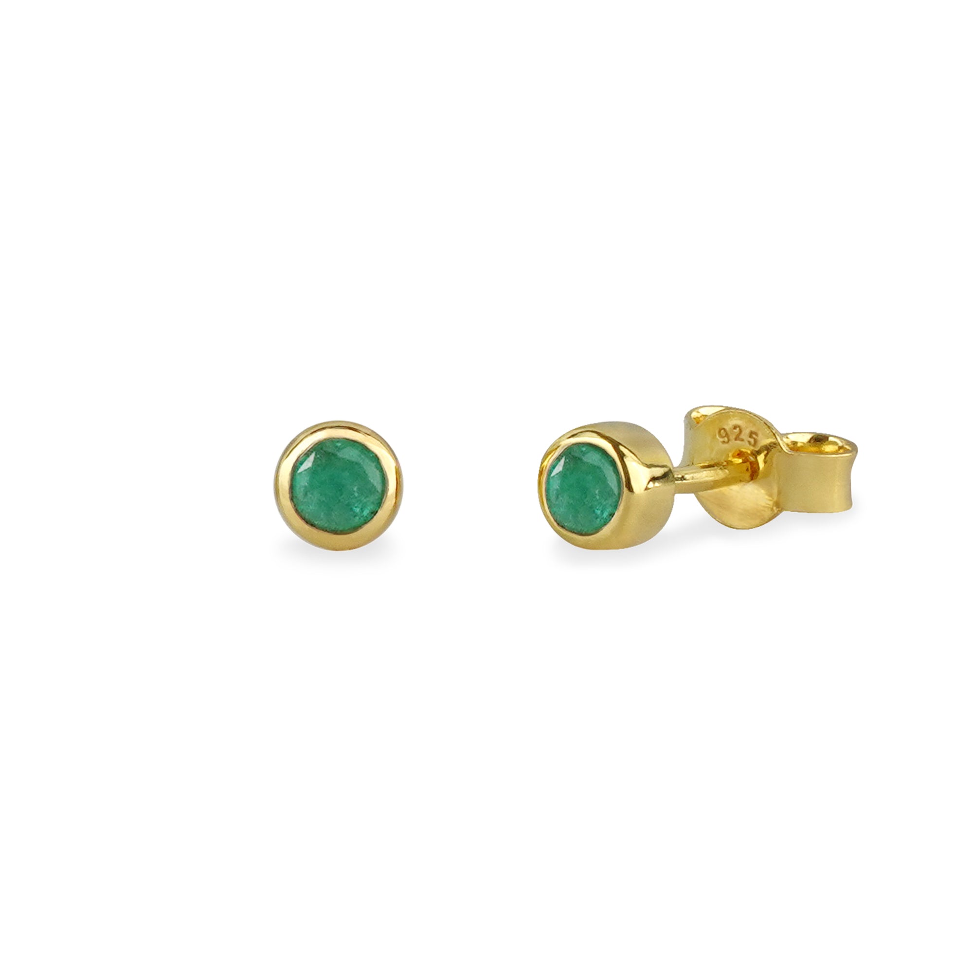 Tiny Single Bezel Earrings - Emerald | BITS OF BALI JEWELRY