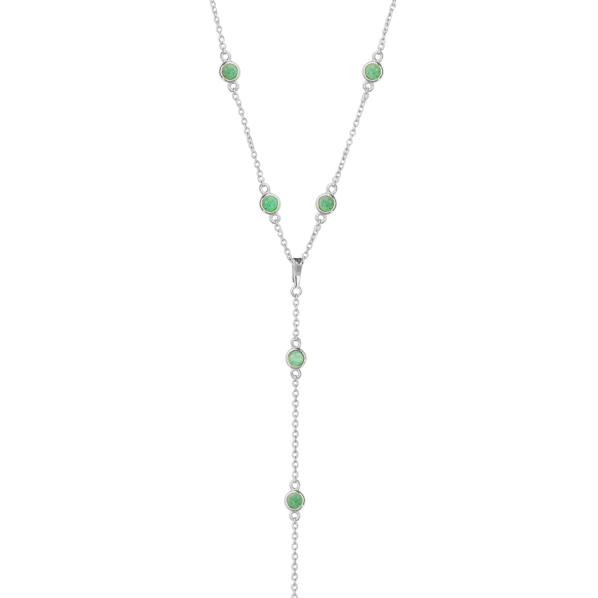 Zambian Emerald Bezel Distance Lariat Necklace - Sterling Silver | BITS OF BALI JEWELRY