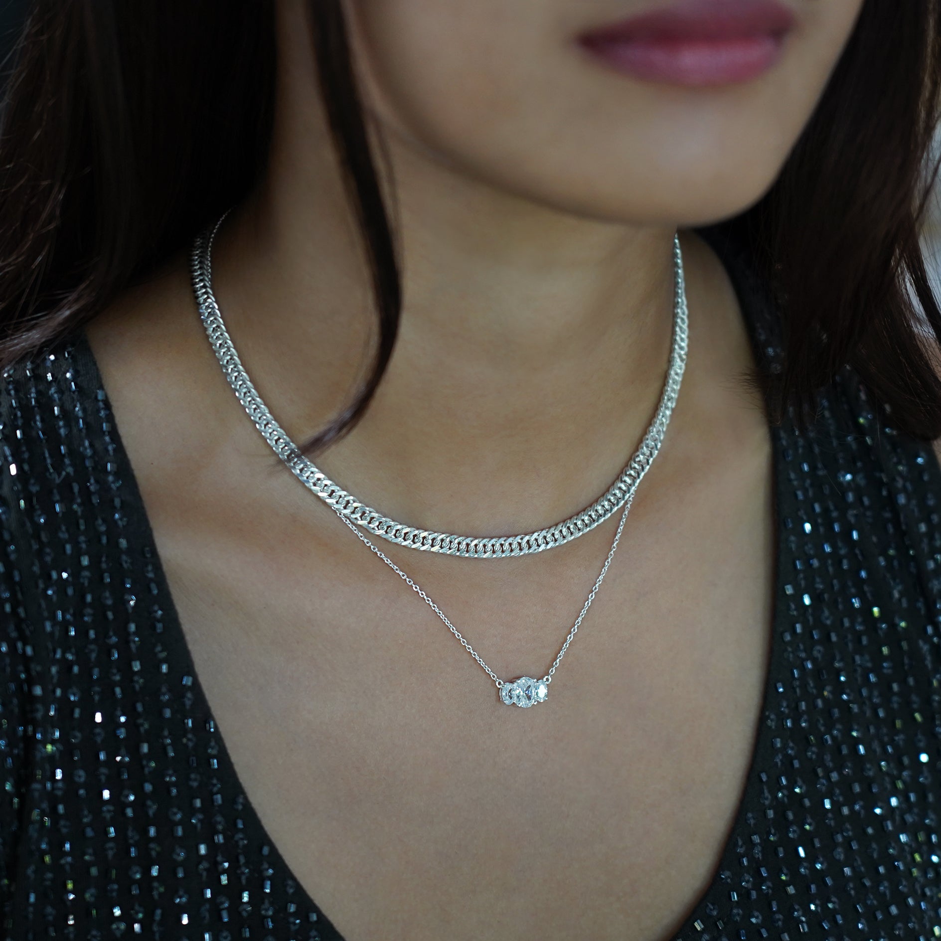 Trio Stone Necklace Gold Vermeil - White CZ