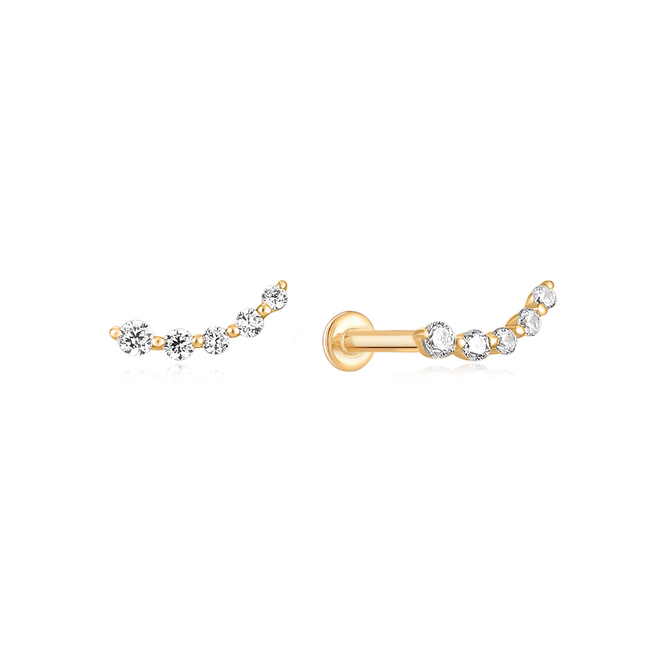 Five Diamond Gradual Ear Climber - Solid 14K Yellow Gold | BITS OF BALI JEWELRY