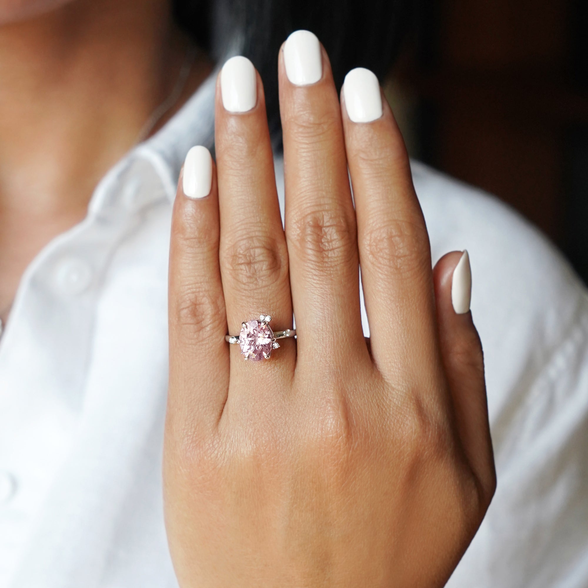 Flower Pink Morganite & Diamond Ring - Solid 14K White Gold | BITS OF BALI JEWELRY