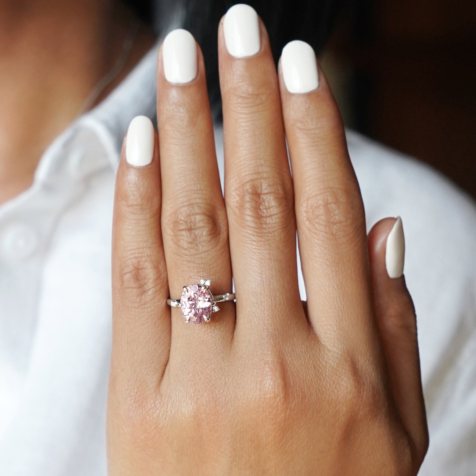 Flower Pink Morganite & Diamond Ring - Solid 14K White Gold | BITS OF BALI JEWELRY