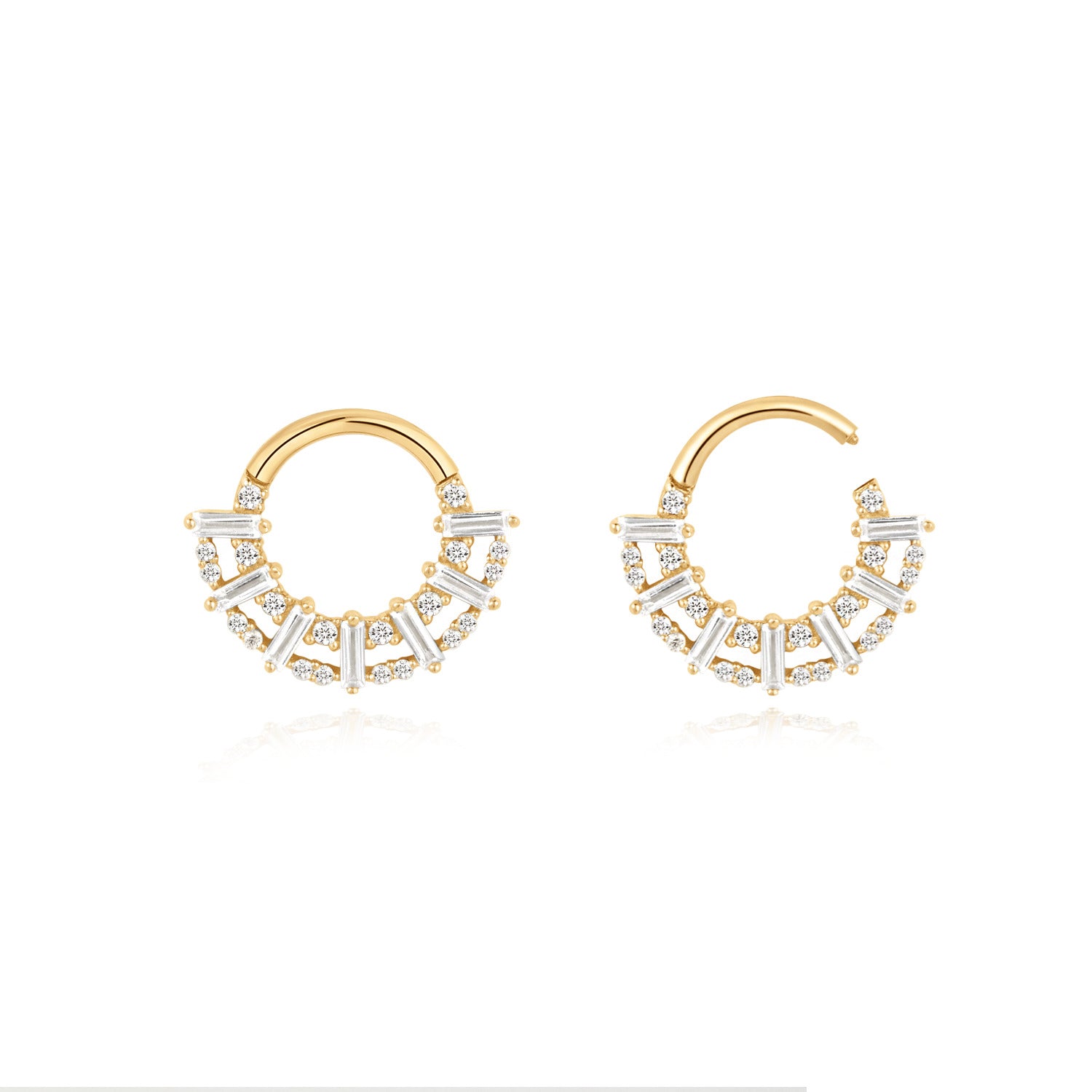 White Sapphire Luxe Clicker Earrings - Solid 14K Yellow Gold | BITS OF BALI JEWELRY