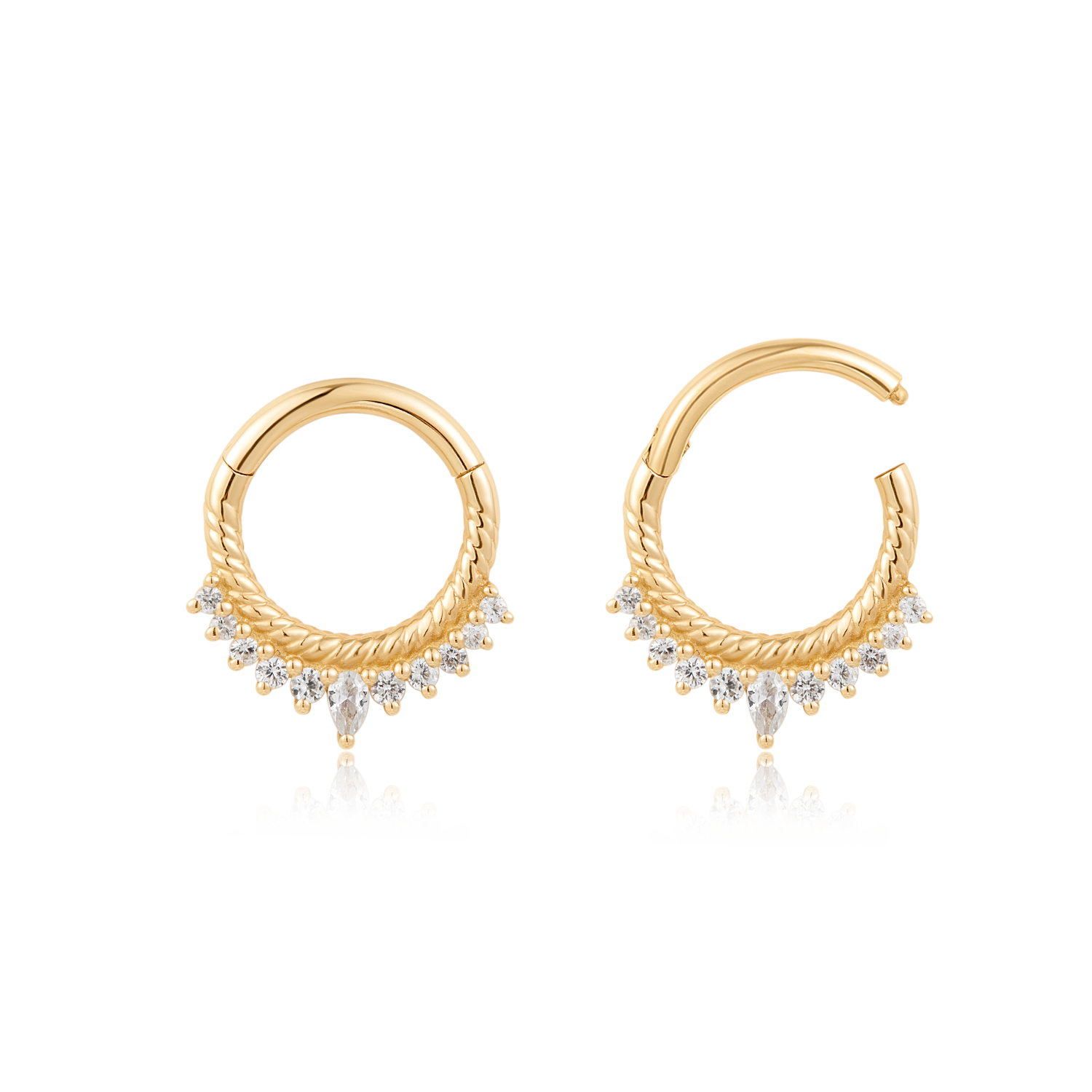 White Sapphire Crown Clicker Earrings - Solid 14K Yellow Gold | BITS OF BALI JEWELRY