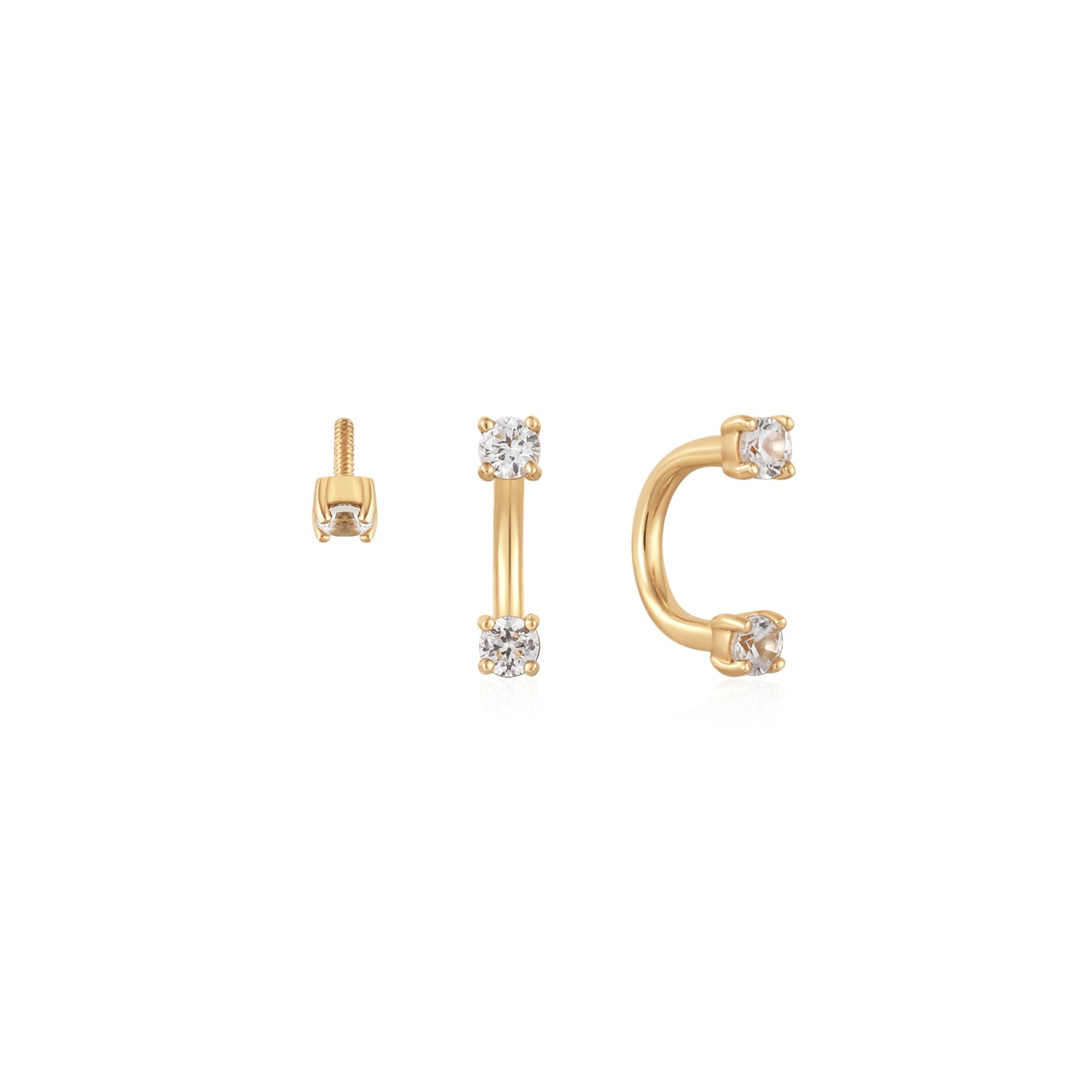 Two White Sapphire Half Huggies Earring - Solid 14K Yellow Gold | BITS OF BALI JEWELRY