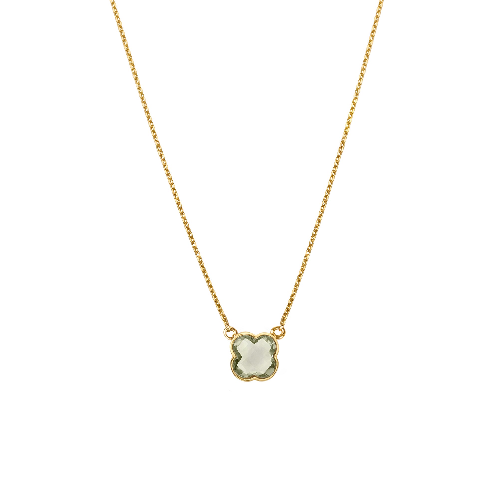 Green Amethyst Small Clover Necklace - Gold Vermeil