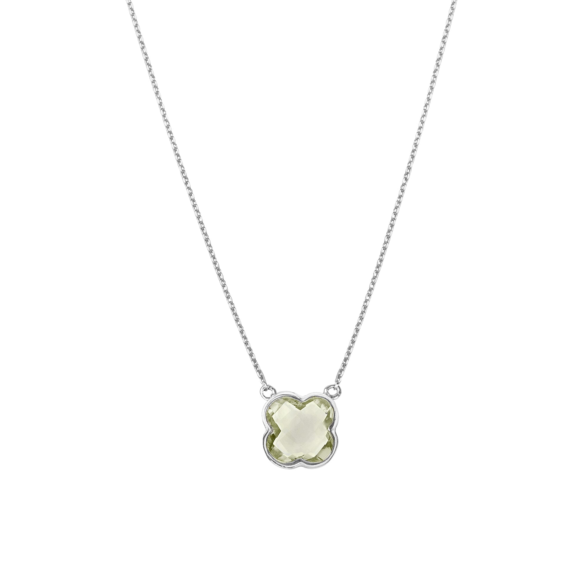 Green Amethyst Large Clover Necklace - Sterling Silver
