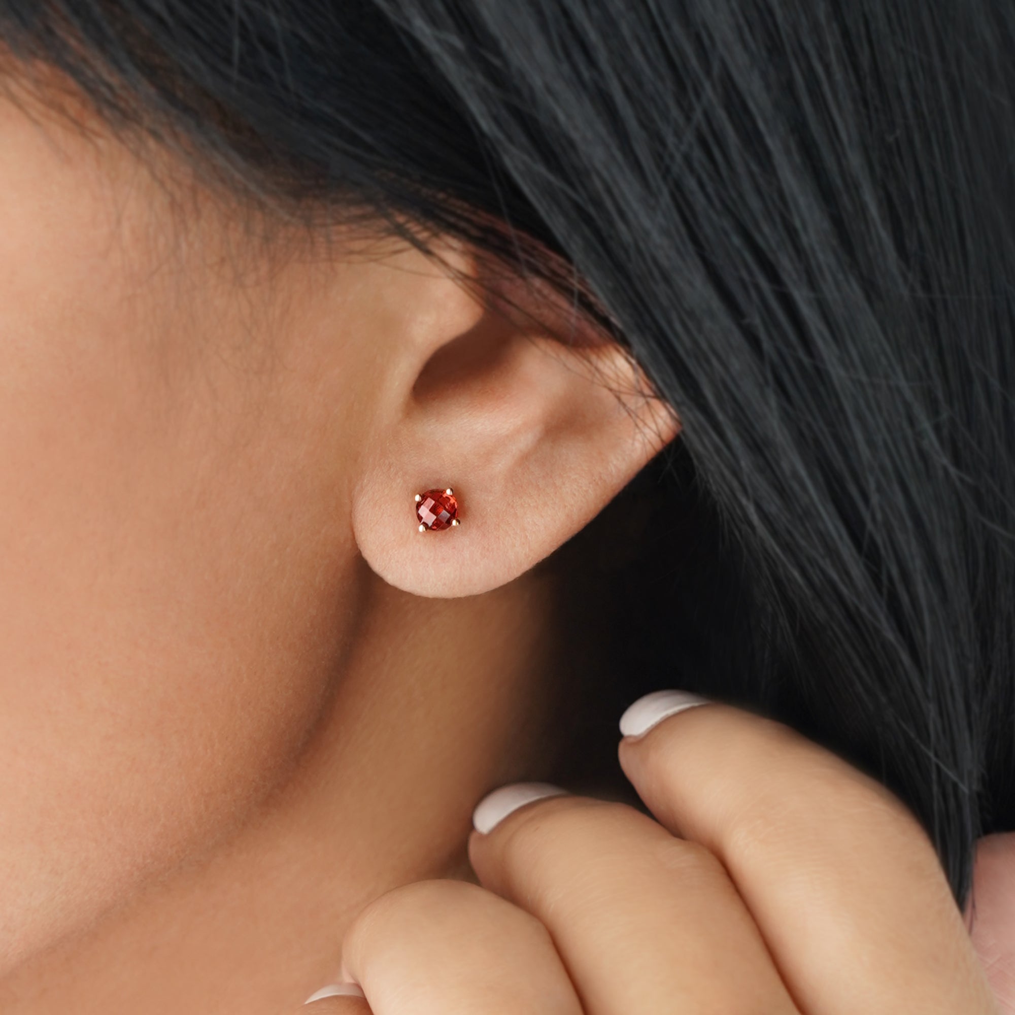 Garnet Stud Earring - Solid 14K Yellow Gold | BITS OF BALI JEWELRY
