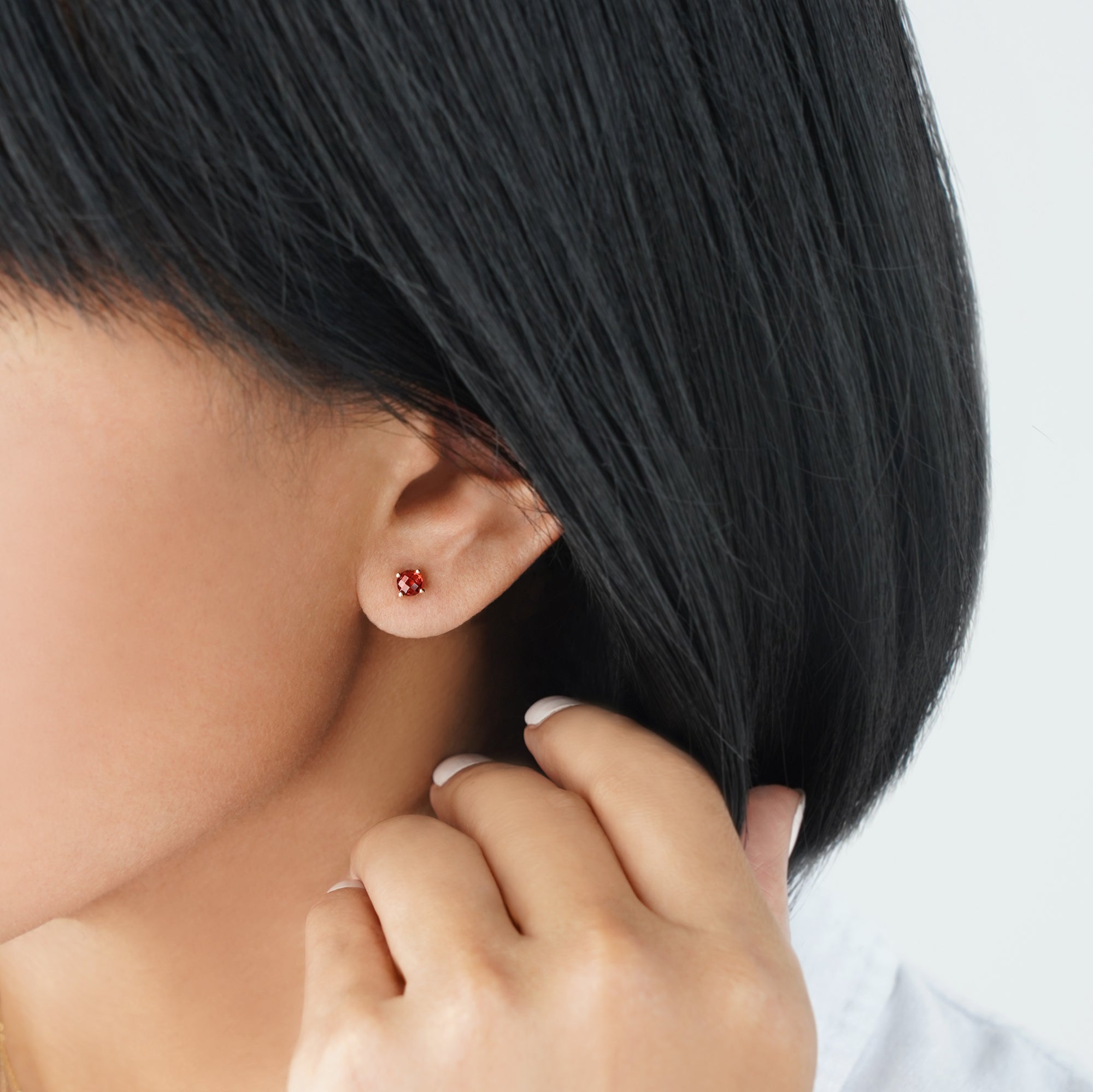 Garnet Stud Earring - Solid 14K Yellow Gold | BITS OF BALI JEWELRY