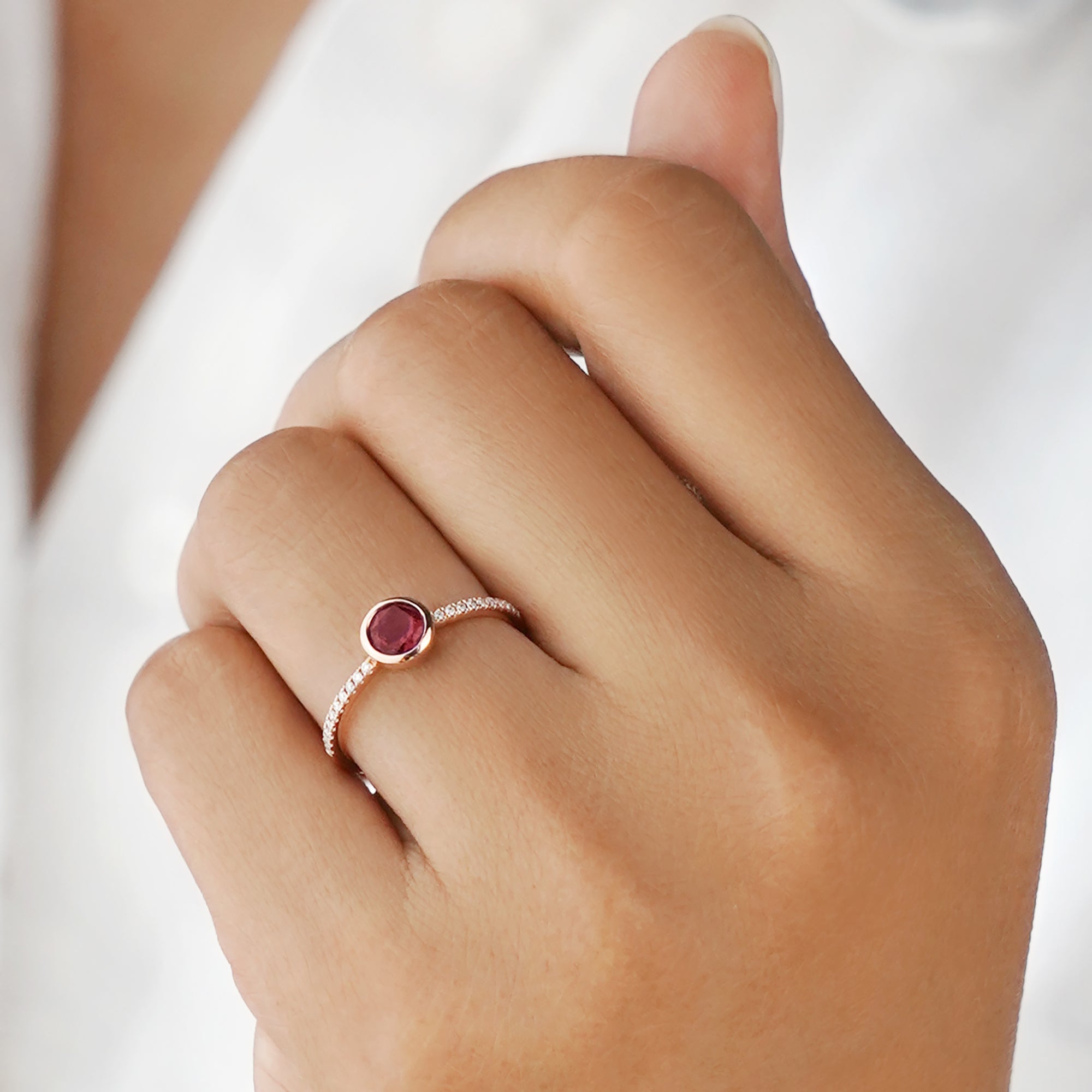 Garnet & Natural Diamonds Ring - Solid 14K Rose Gold | BITS OF BALI JEWELRY