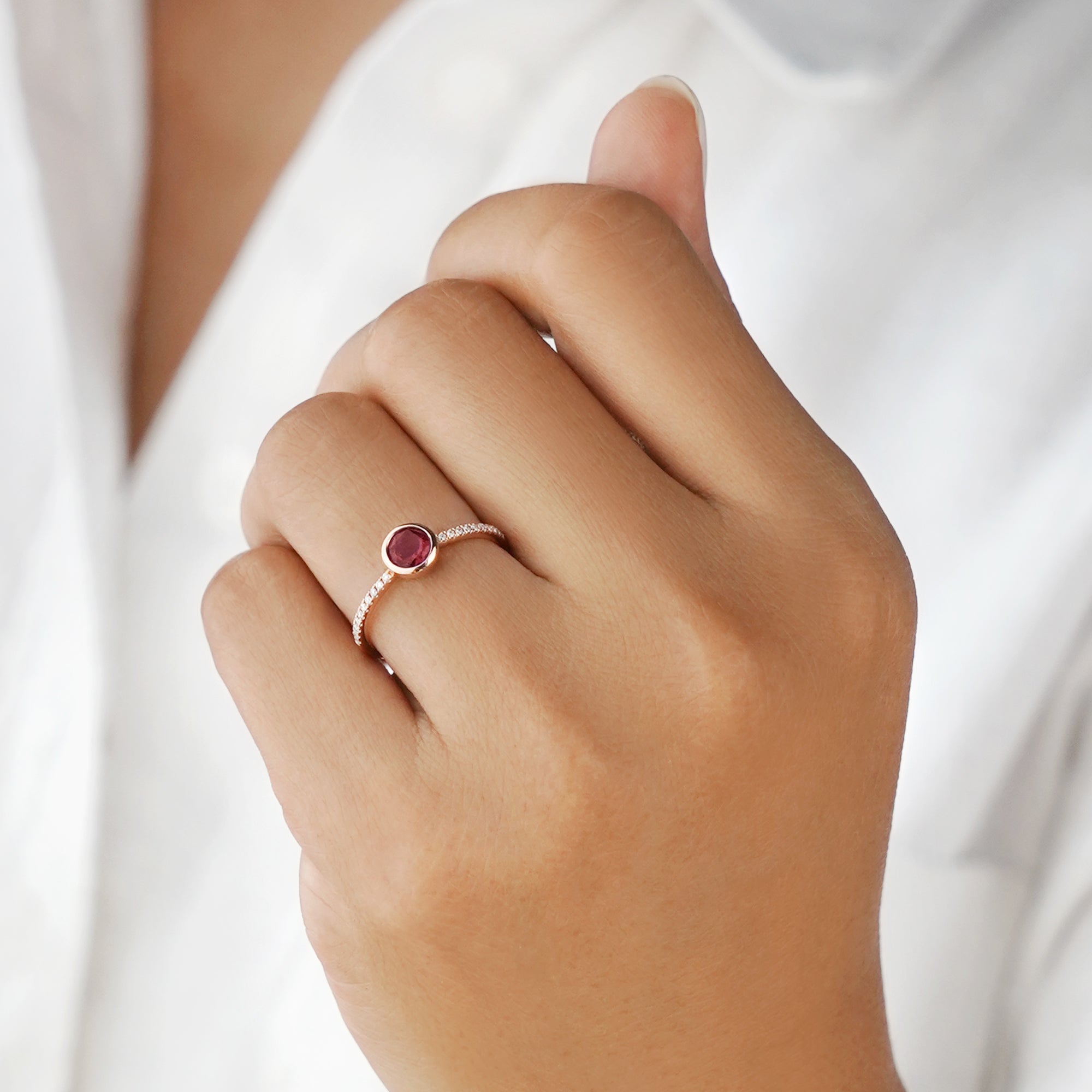 Garnet & Natural Diamonds Ring - Solid 14K Rose Gold | BITS OF BALI JEWELRY