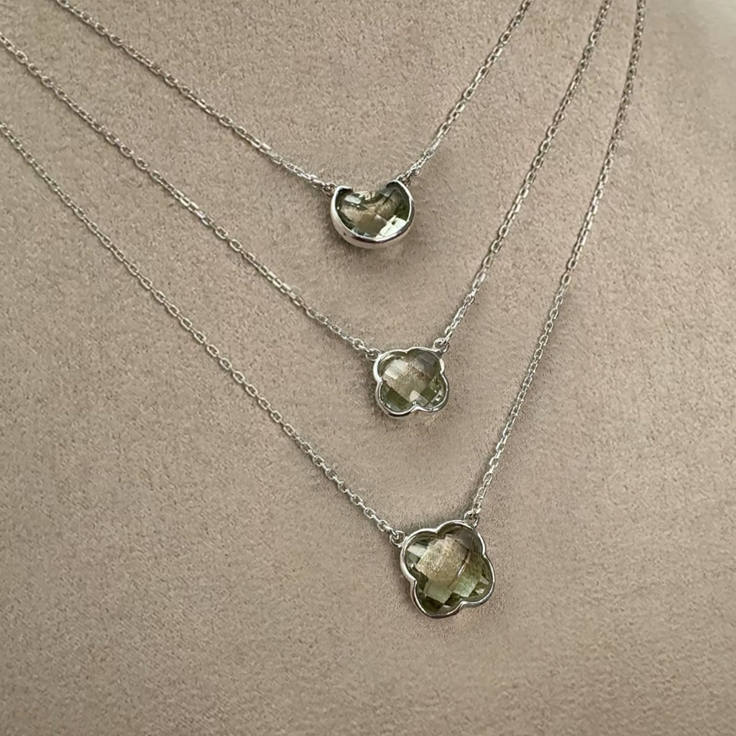 Green Amethyst Small Clover Necklace - Sterling Silver | BITS OF BALI JEWELRY