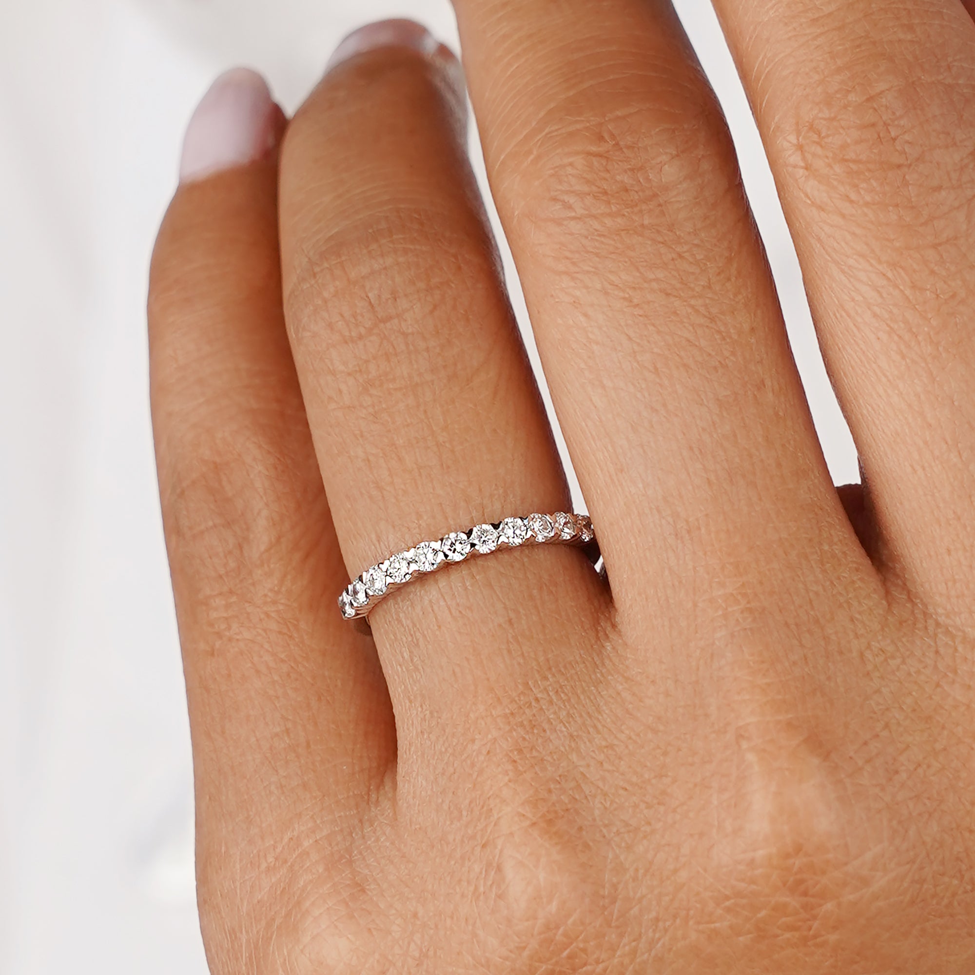 2.10 mm Half Eternity Natural Diamonds Ring - Solid 14K White Gold