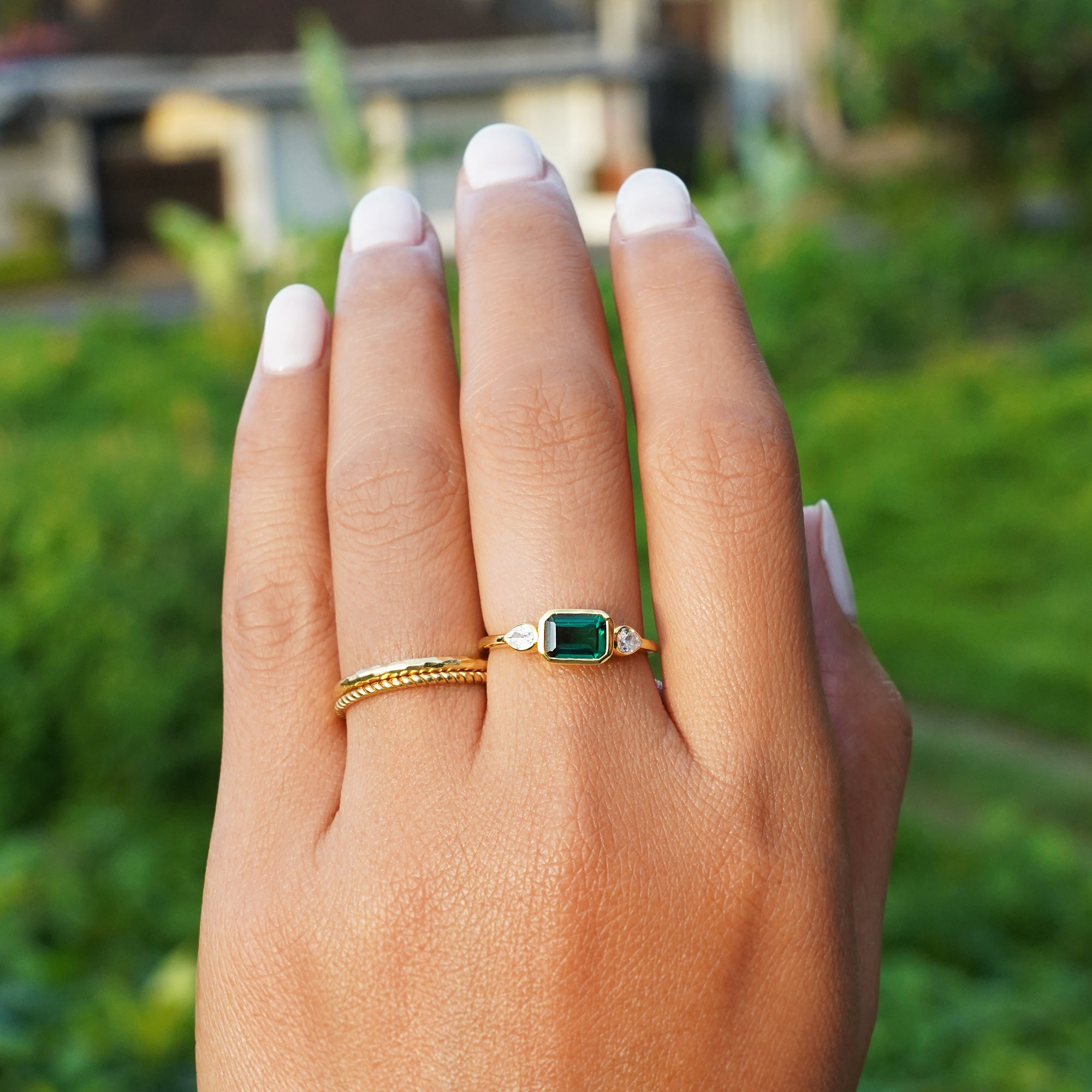 Ibu Baguette Green Quartz Ring | BITS OF BALI JEWELRY