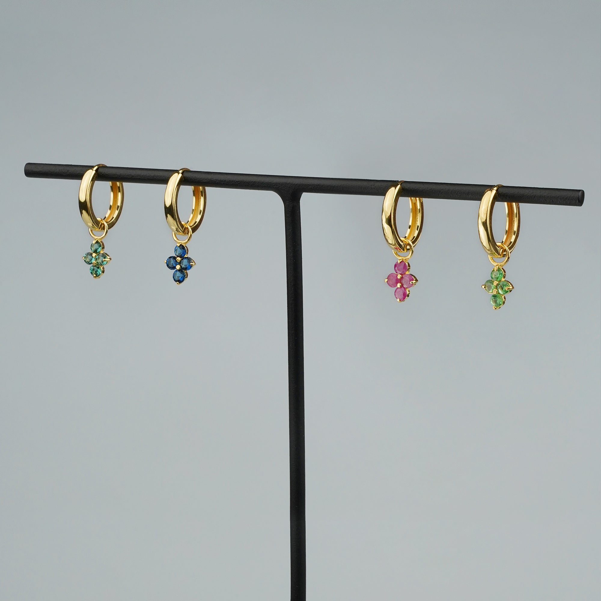 Ibu Huggies Earrings With Blue Sapphire Charms | BITS OF BALI JEWELRY