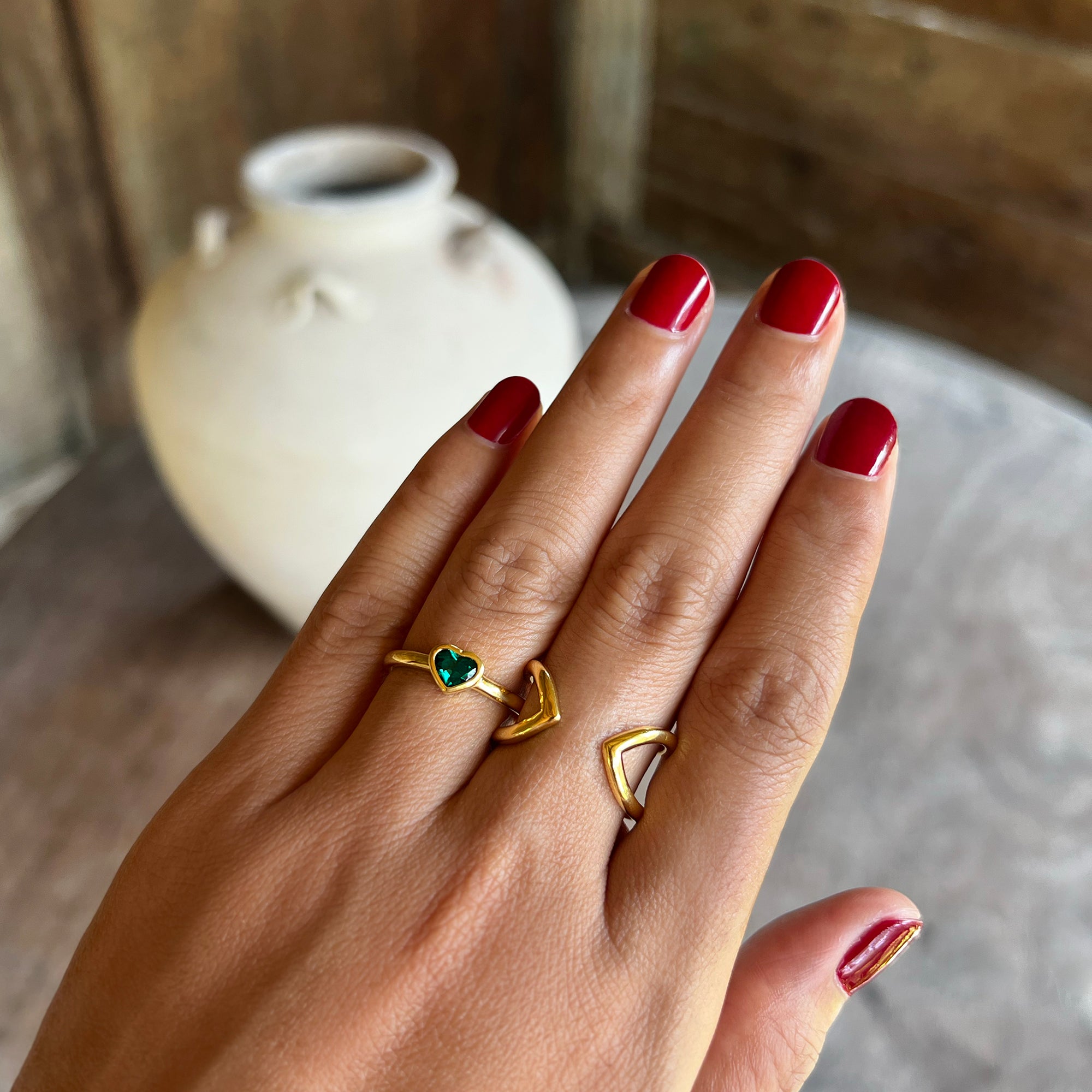 Ibu Heart Green Quartz Ring | BITS OF BALI JEWELRY