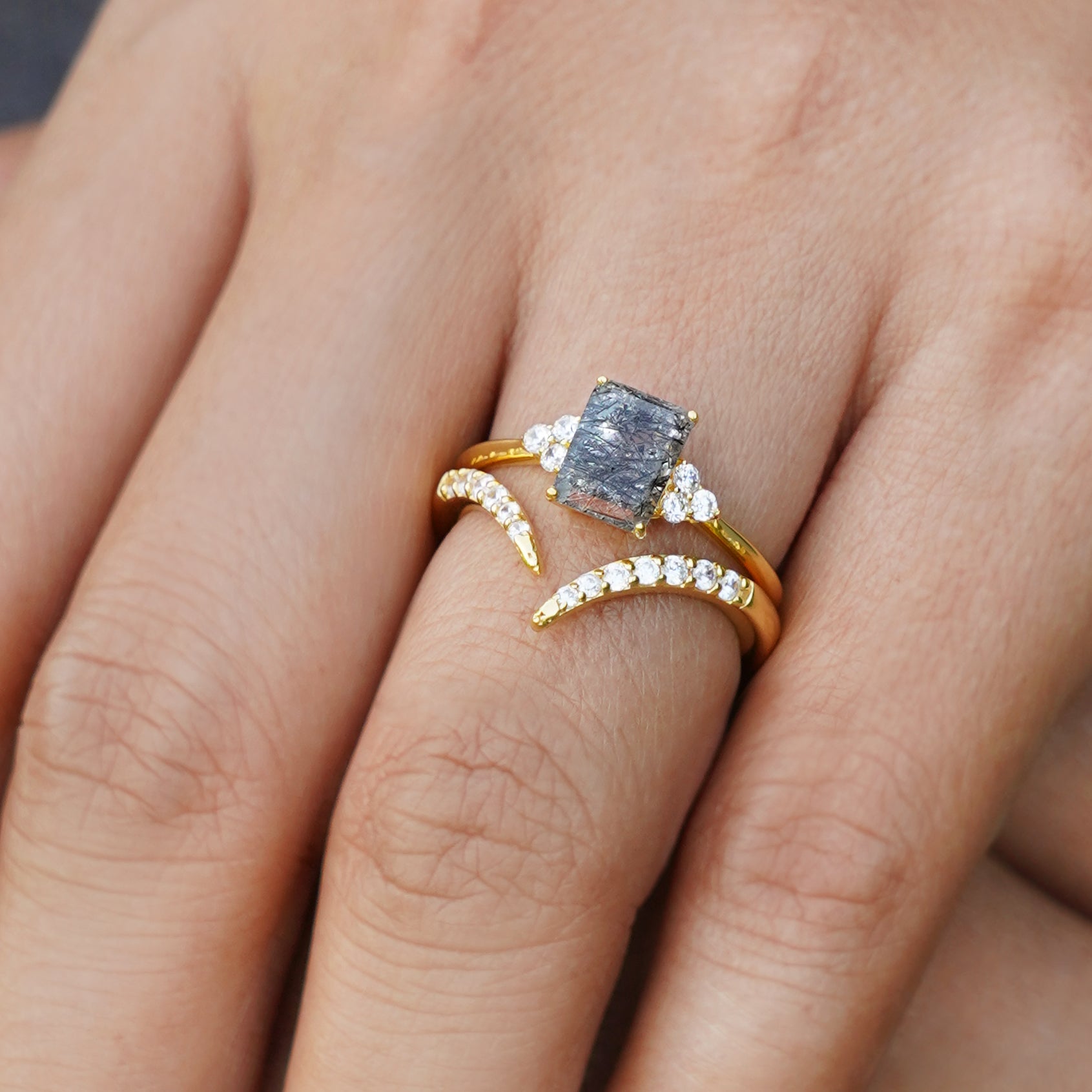 Ibu Rutilated Quartz Ring - Baguette Shape | BITS OF BALI JEWELRY