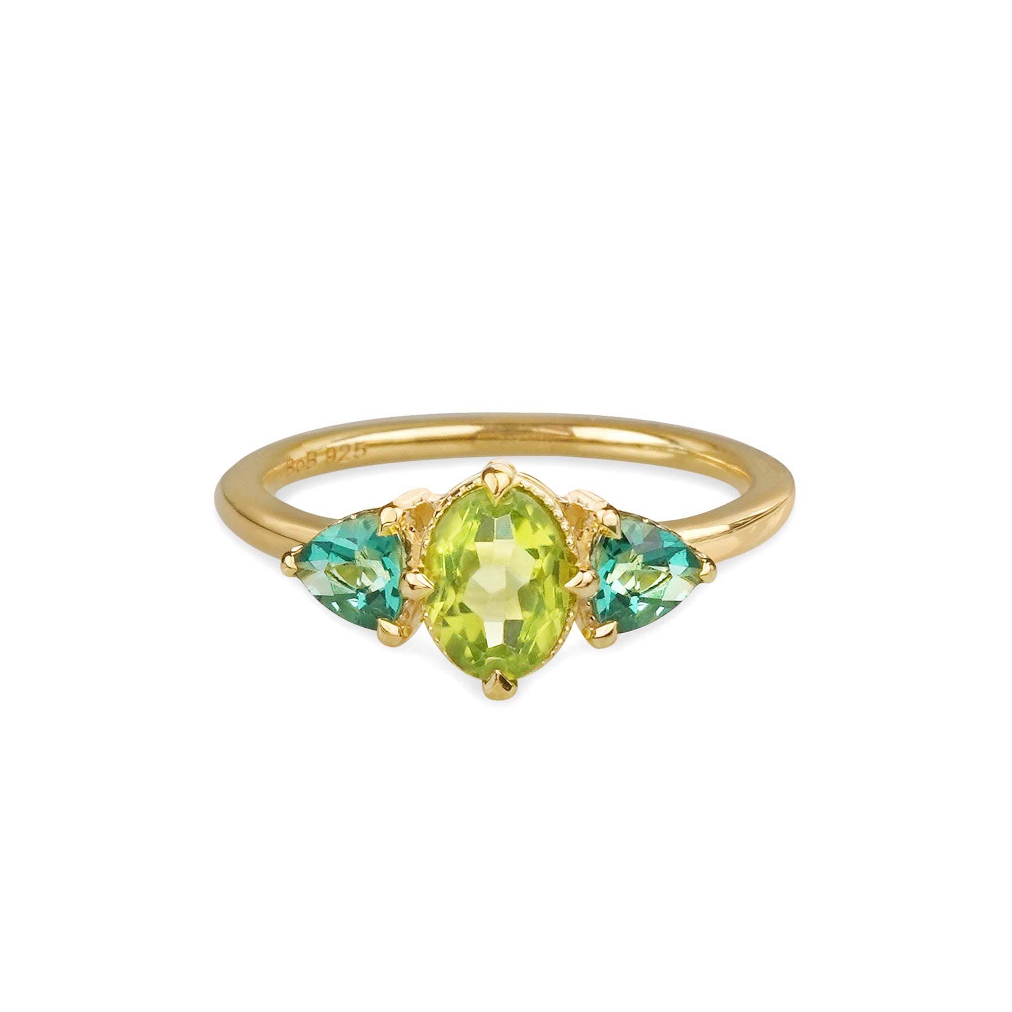 Ibu Trio Vintage Peridot & Green Quartz Ring | BITS OF BALI JEWELRY