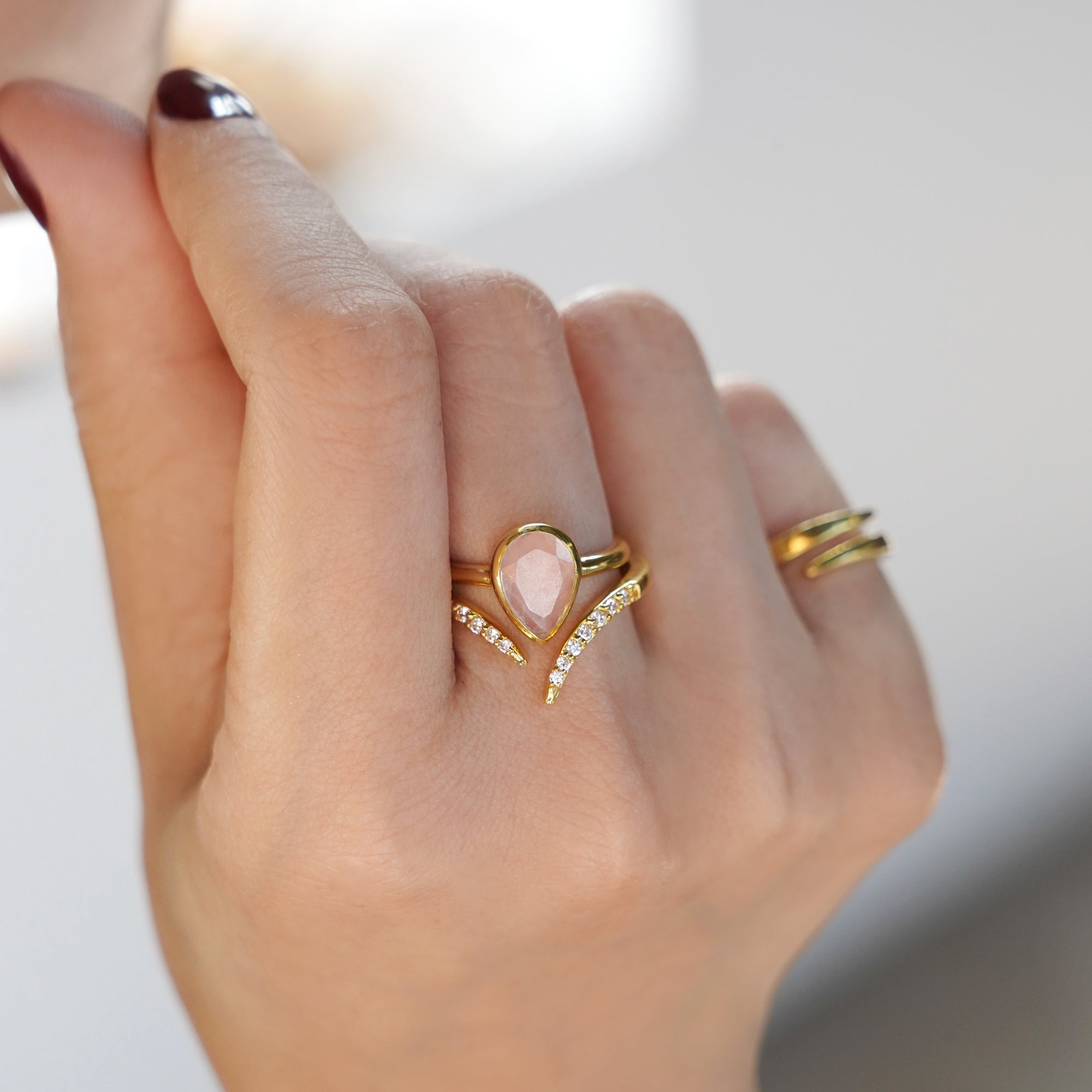 Medium Tear Drop Rose Quartz Ring | BITS OF BALI JEWELRY