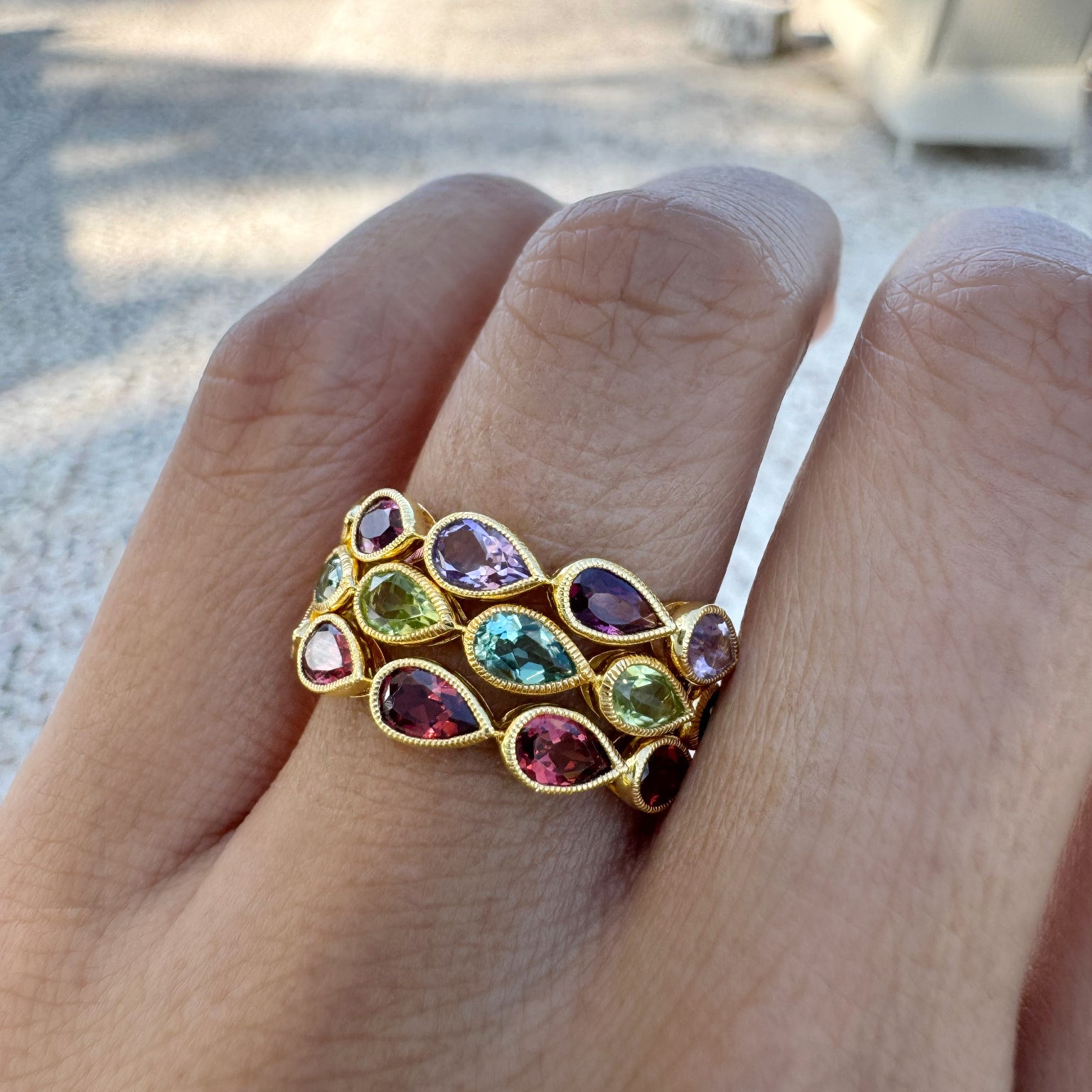 Pear-Shaped Garnet Half Eternity Ring - Gold Vermeil