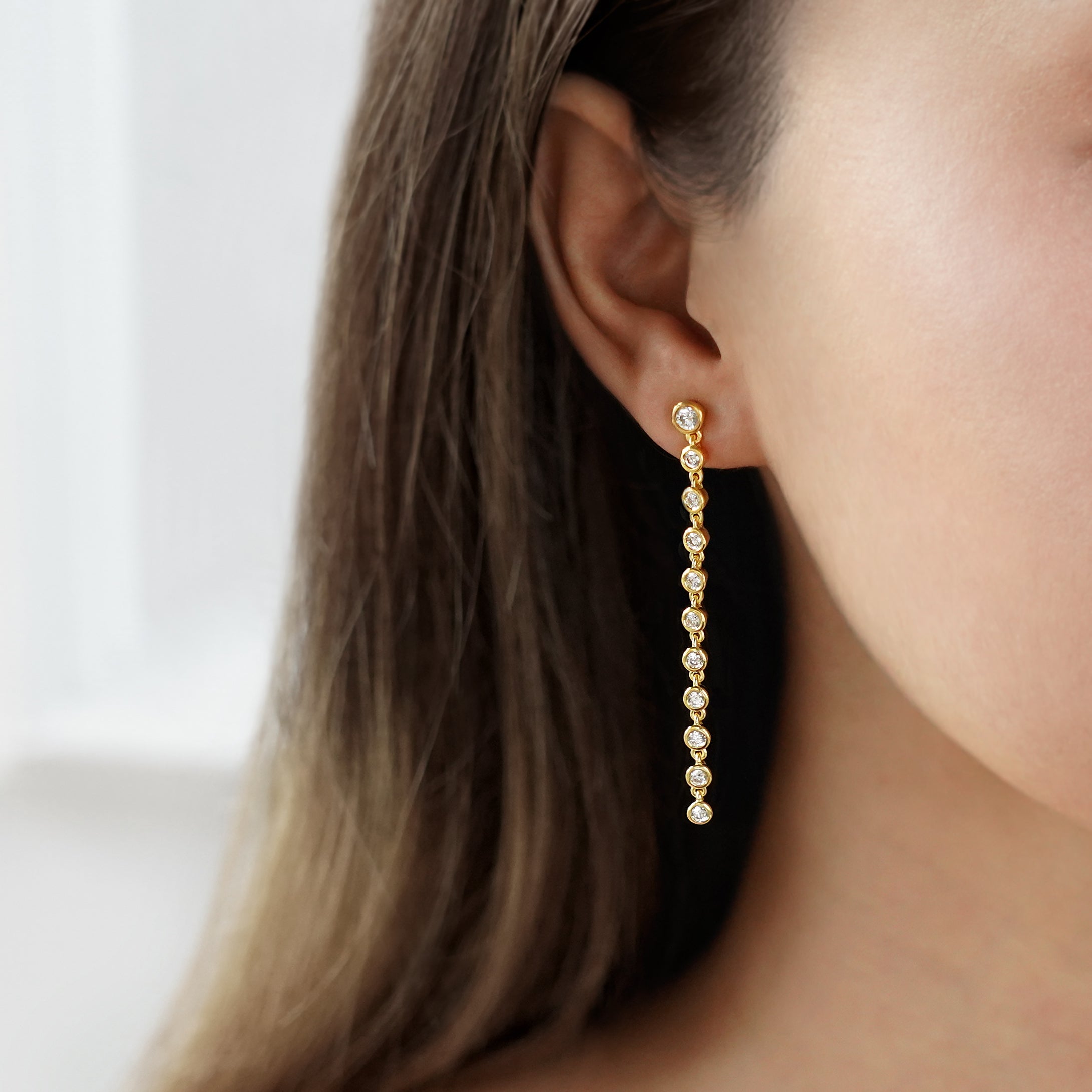 Ibu Longer Bezel CZ Drop Earrings - Gold Vermeil | BITS OF BALI JEWELRY
