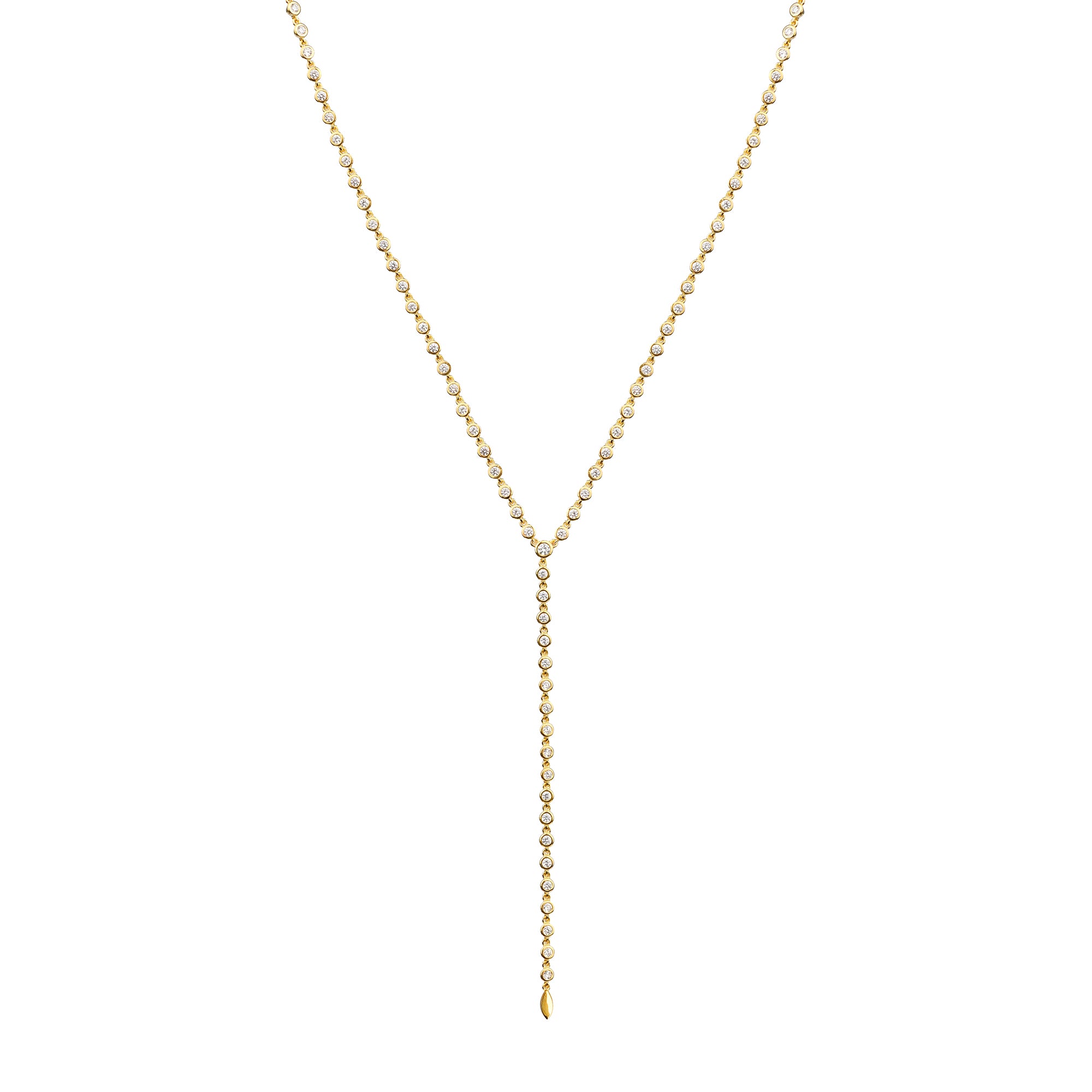 Ibu Bezel CZ Lariat Necklace - Gold Vermeil