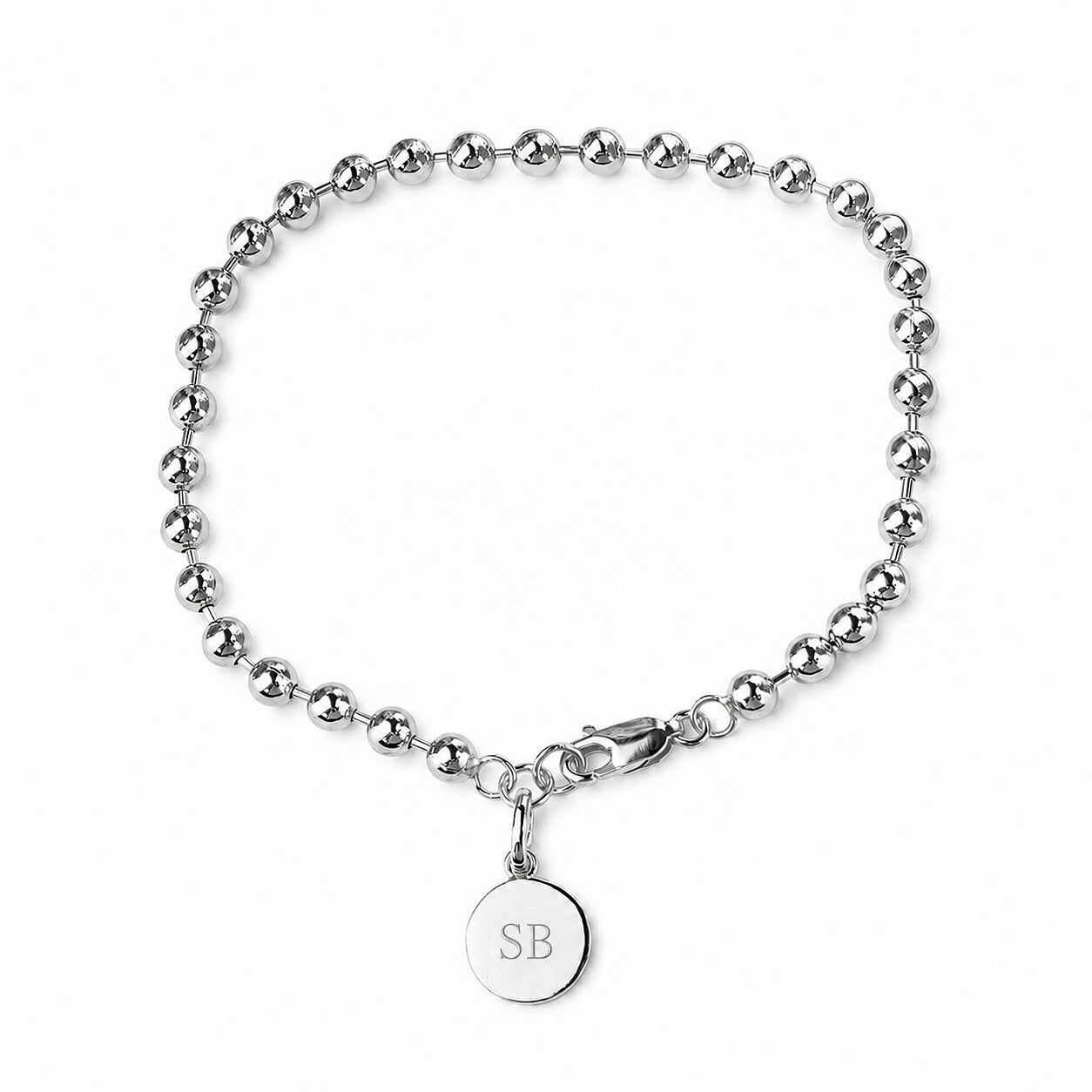 Engraved Unisex Large Ball Bracelet - Sterling Silver