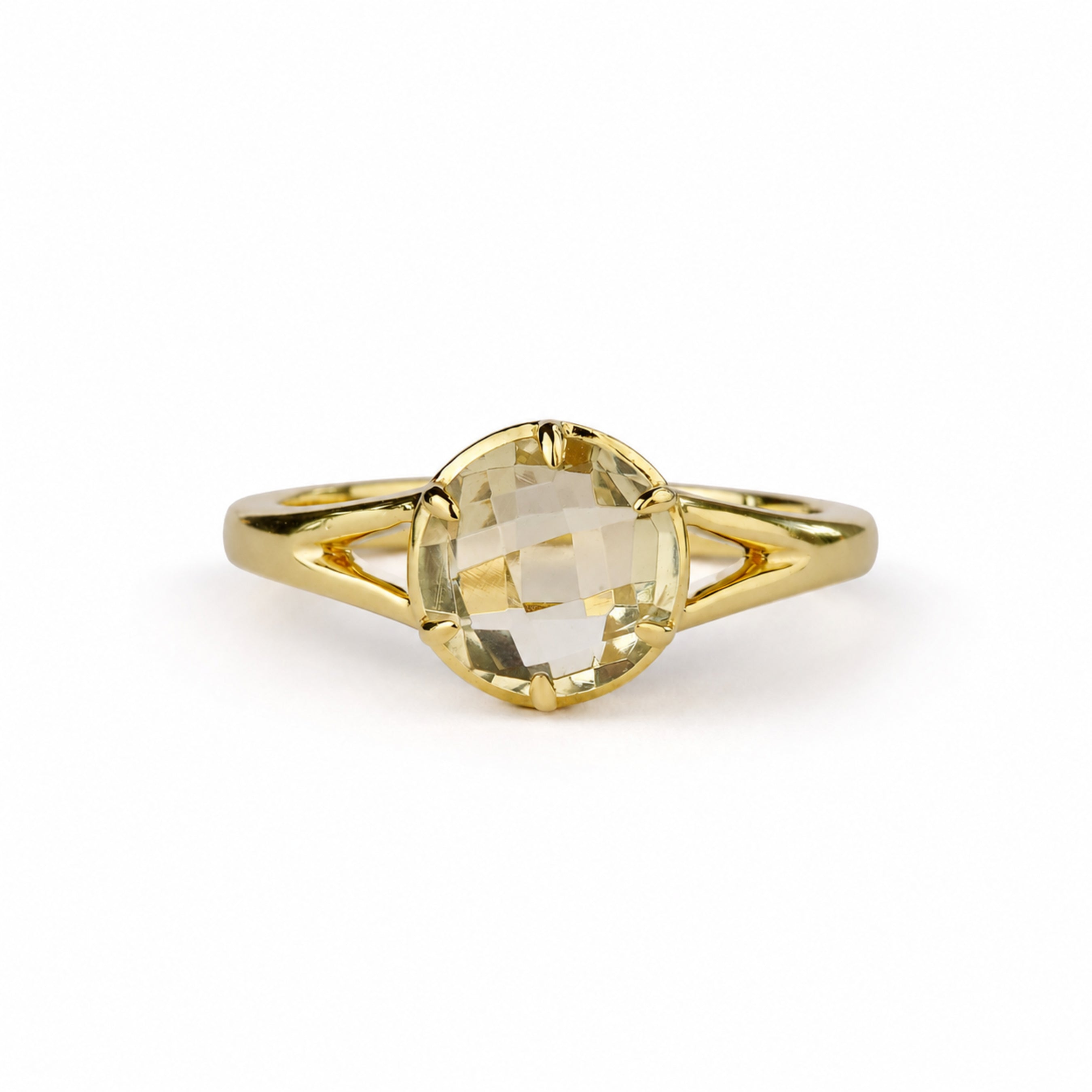 Lemon Quartz Double Shank Ring - Gold Vermeil