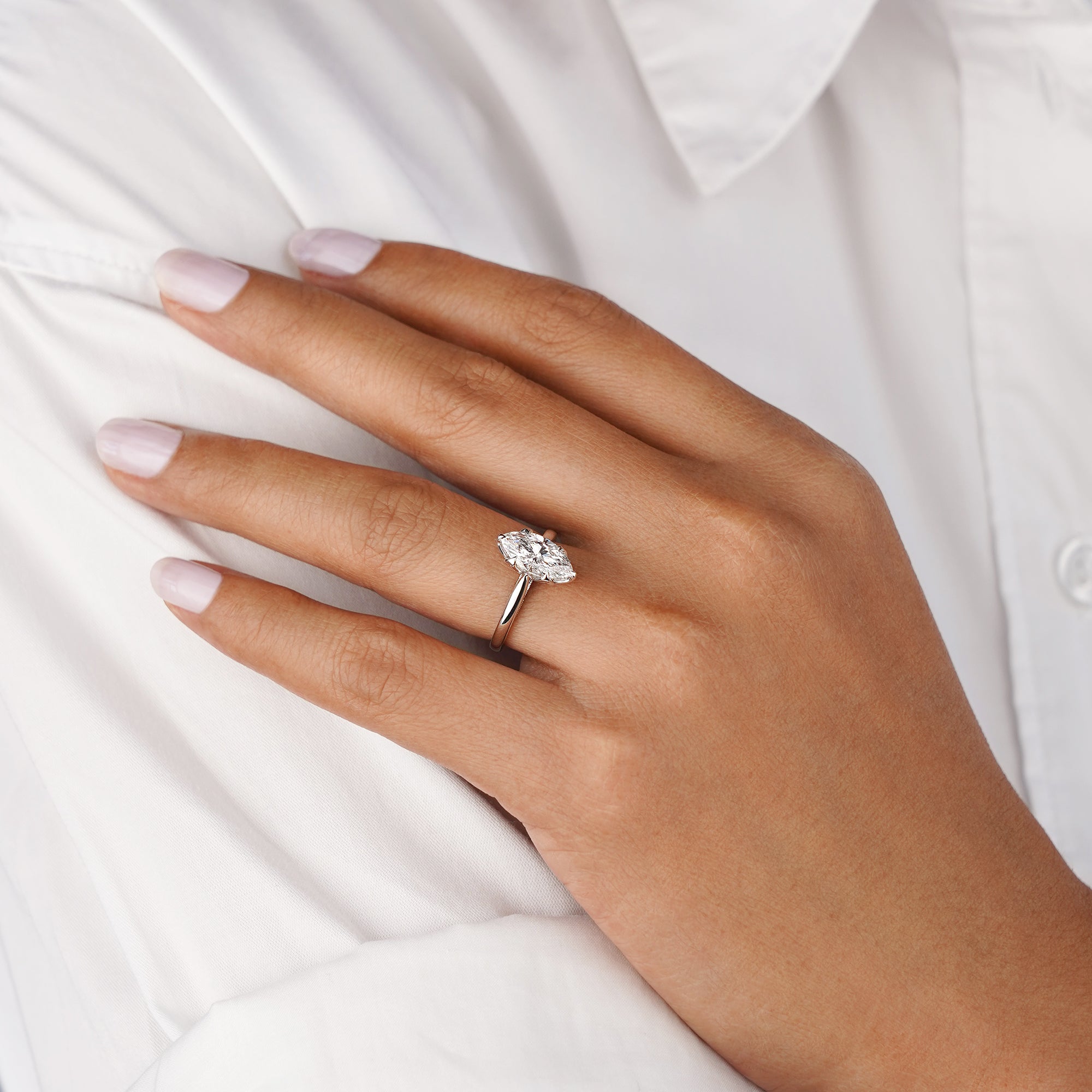 1.90 Carat Marquise With Cathedral Setting Diamond Ring - Solid 14K White Gold