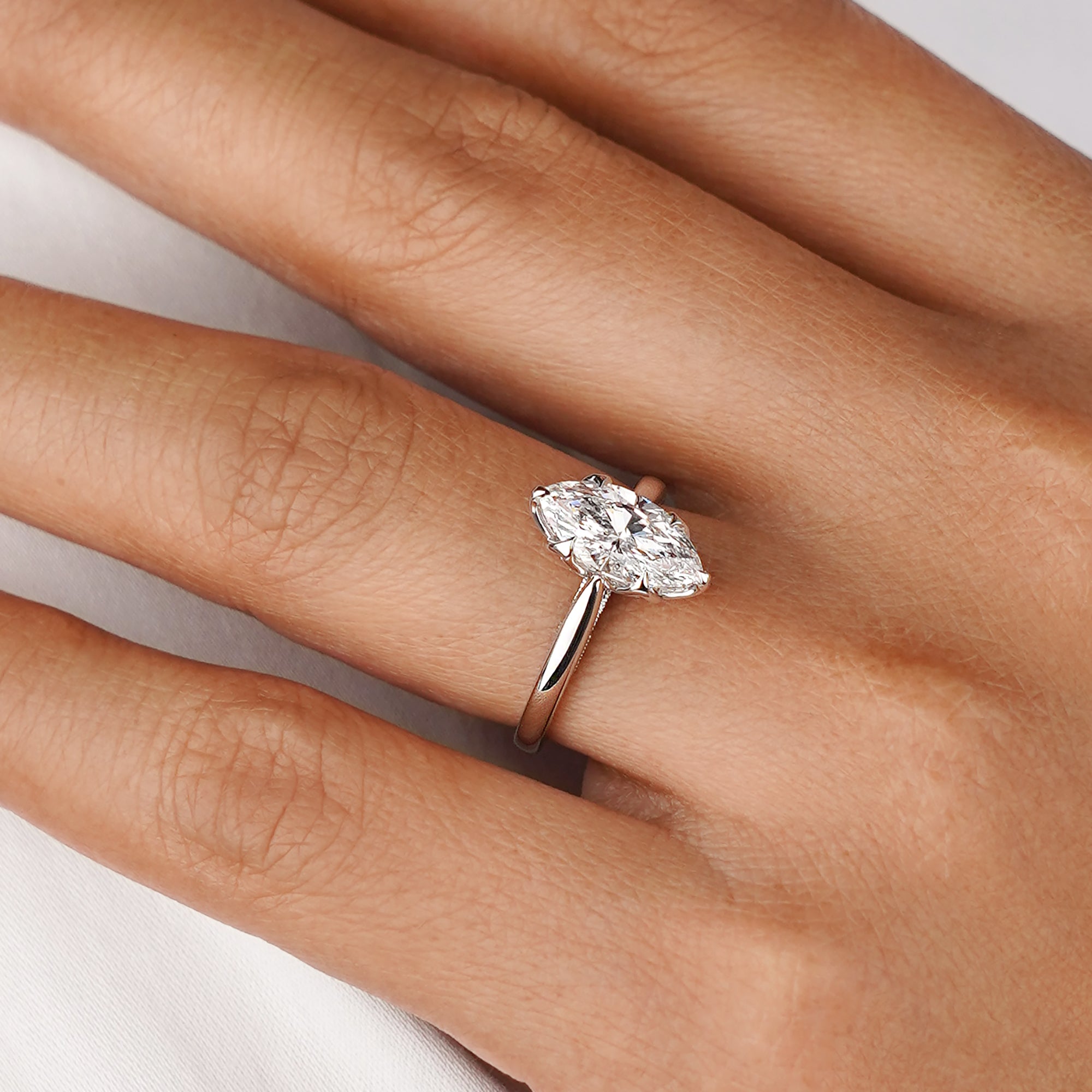 1.90 Carat Marquise With Cathedral Setting Diamond Ring - Solid 14K White Gold