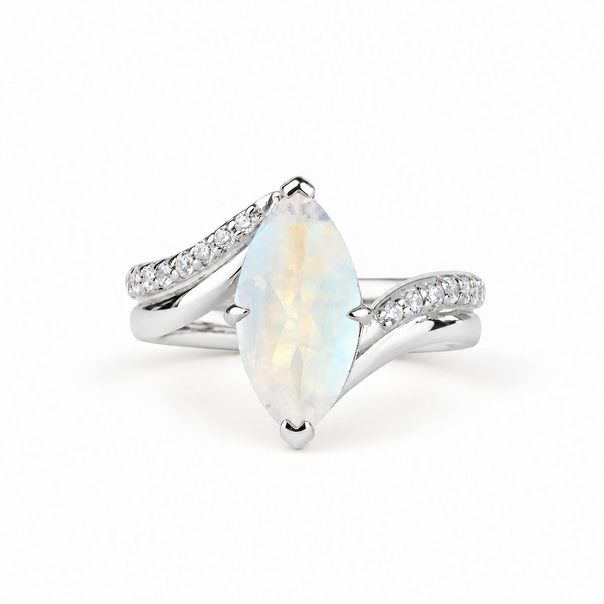 Large Marquise Pave Double Shank Ring - Sterling Silver