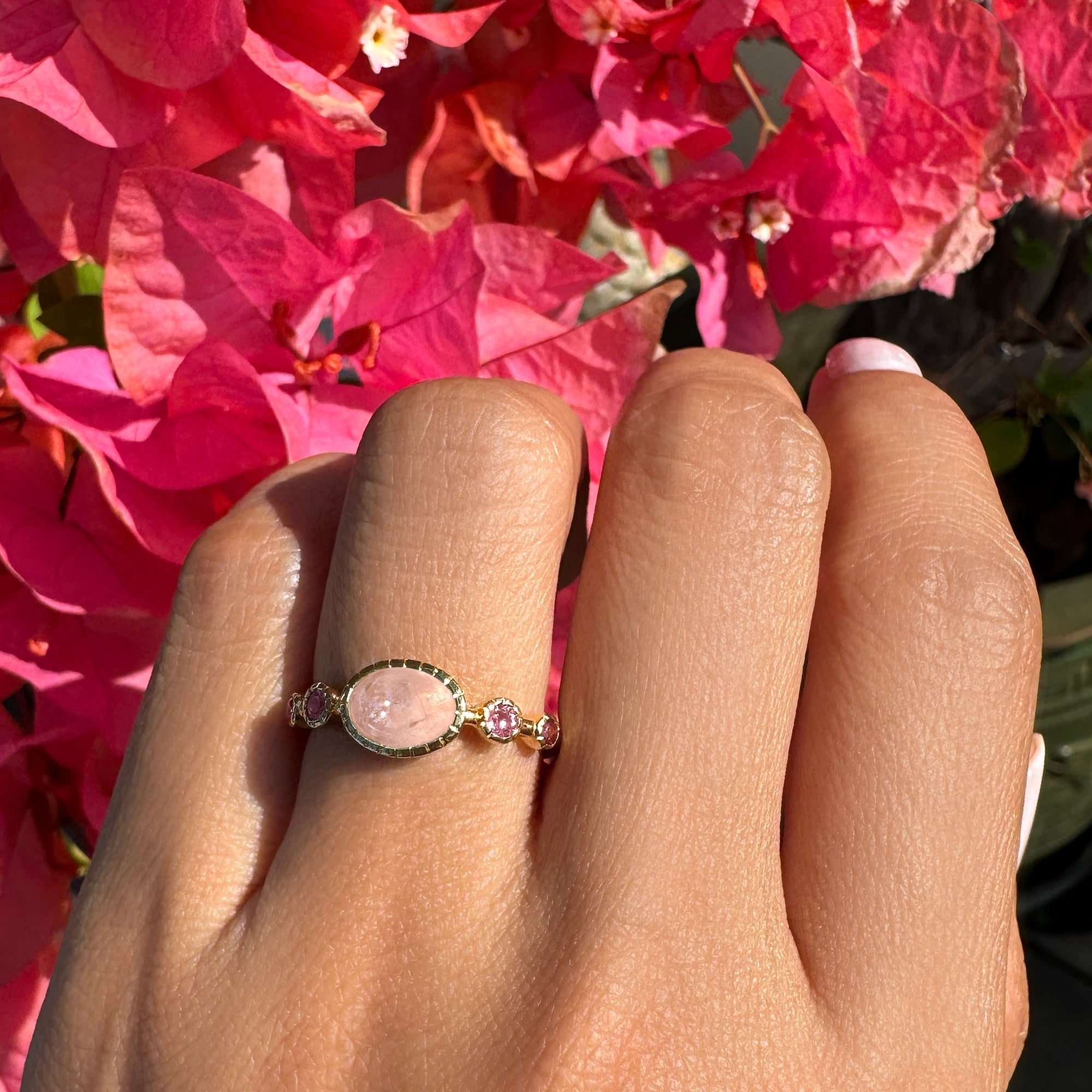 Peach Morganite & Pink Tourmaline Ring - Gold Vermeil