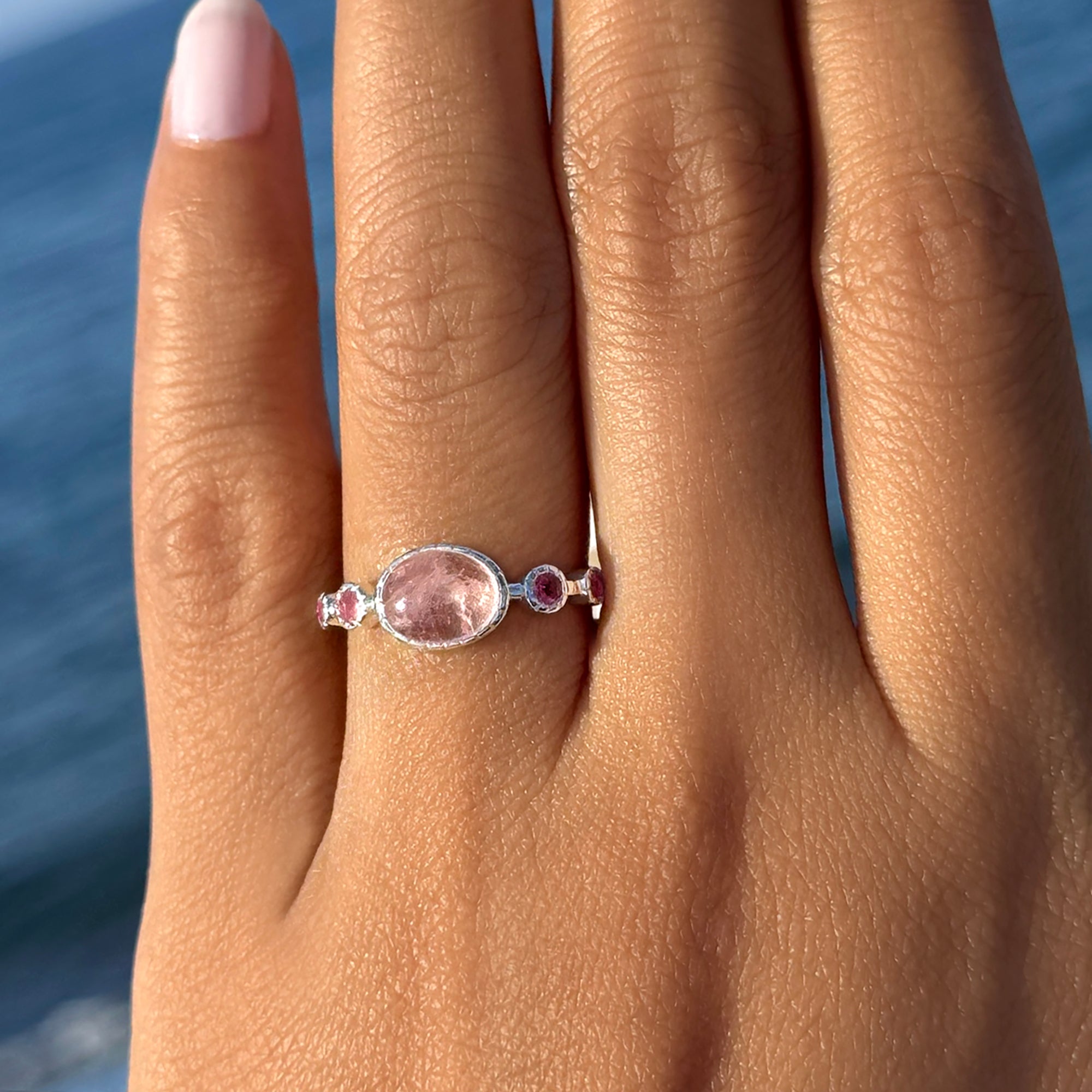 Peach Morganite & Pink Tourmaline Ring - Sterling Silver