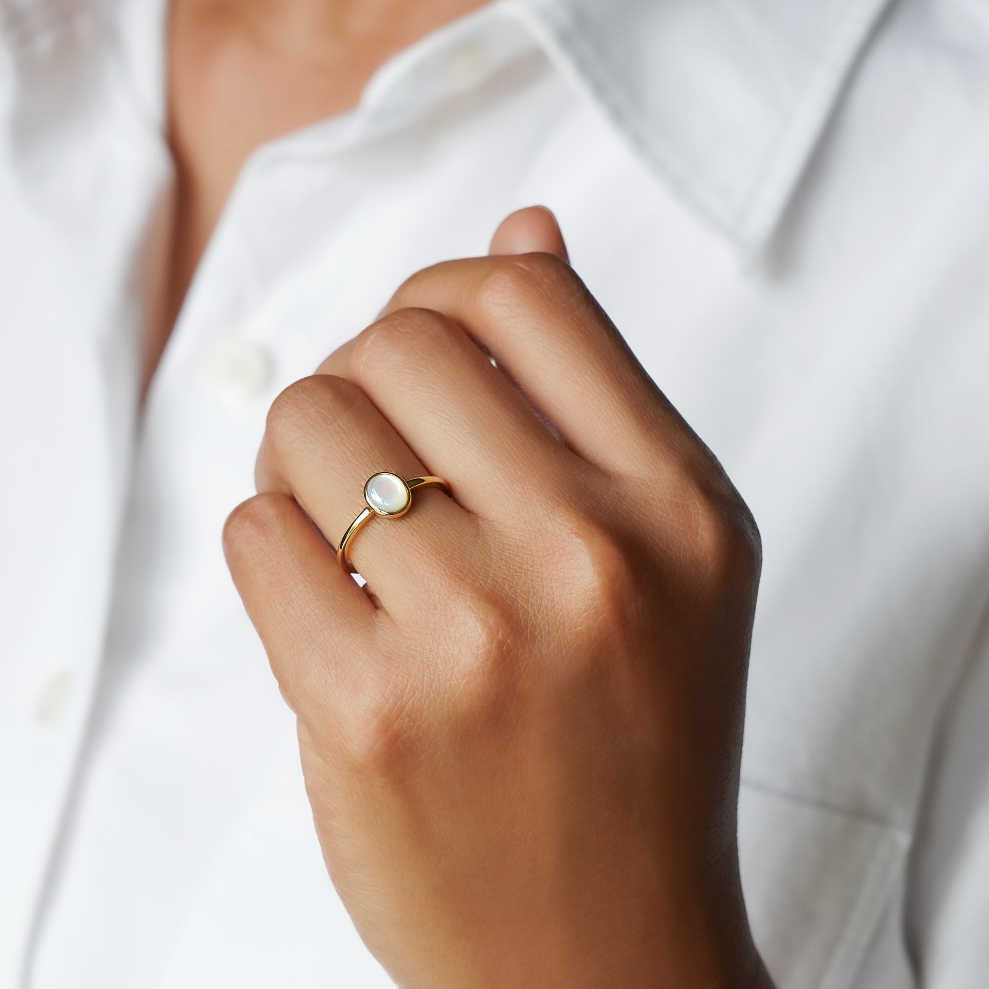 Mother of Pearl Ring - Solid 14K Yellow Gold | BITS OF BALI JEWELRY