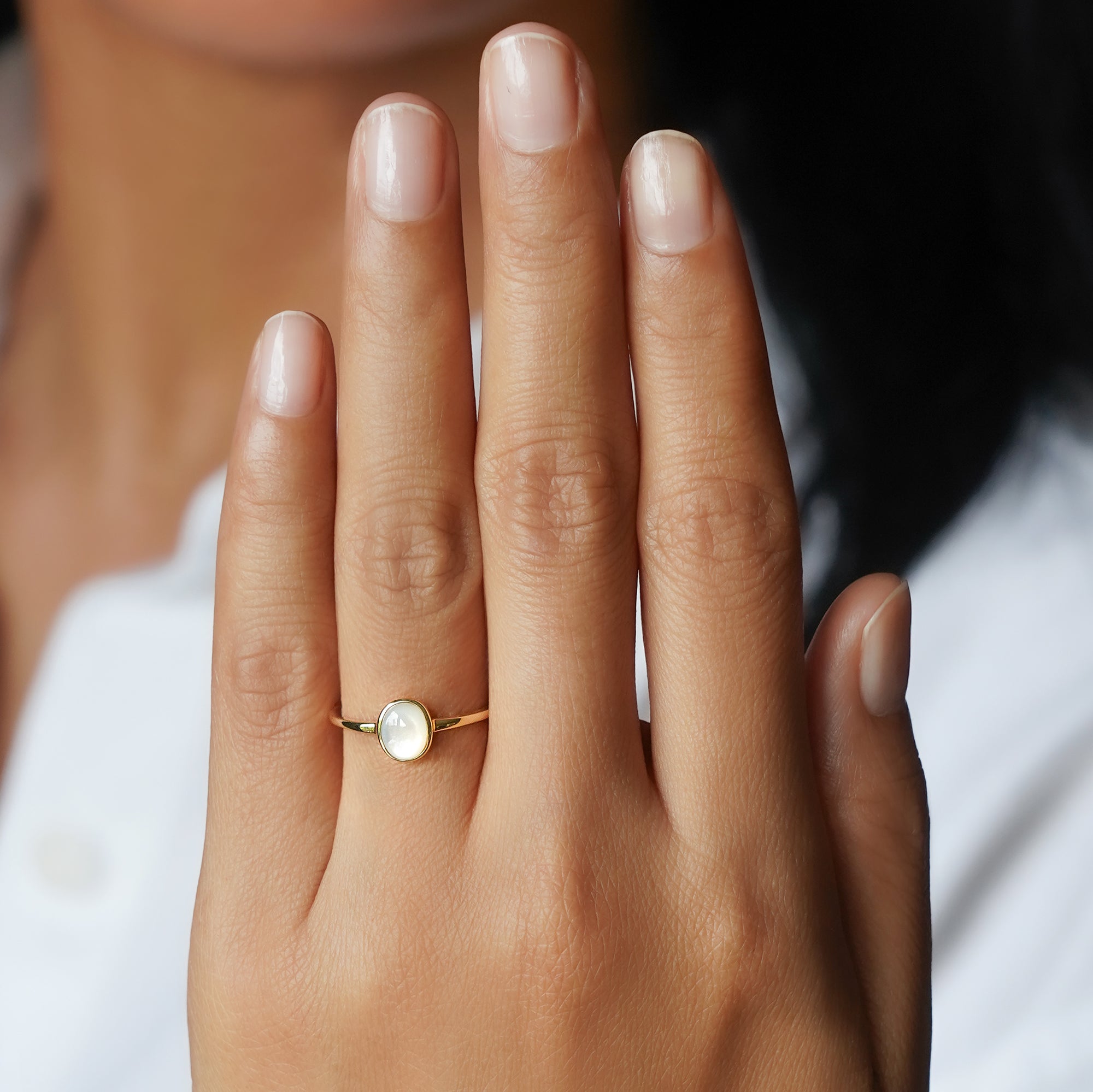 Mother of Pearl Ring - Solid 14K Yellow Gold | BITS OF BALI JEWELRY