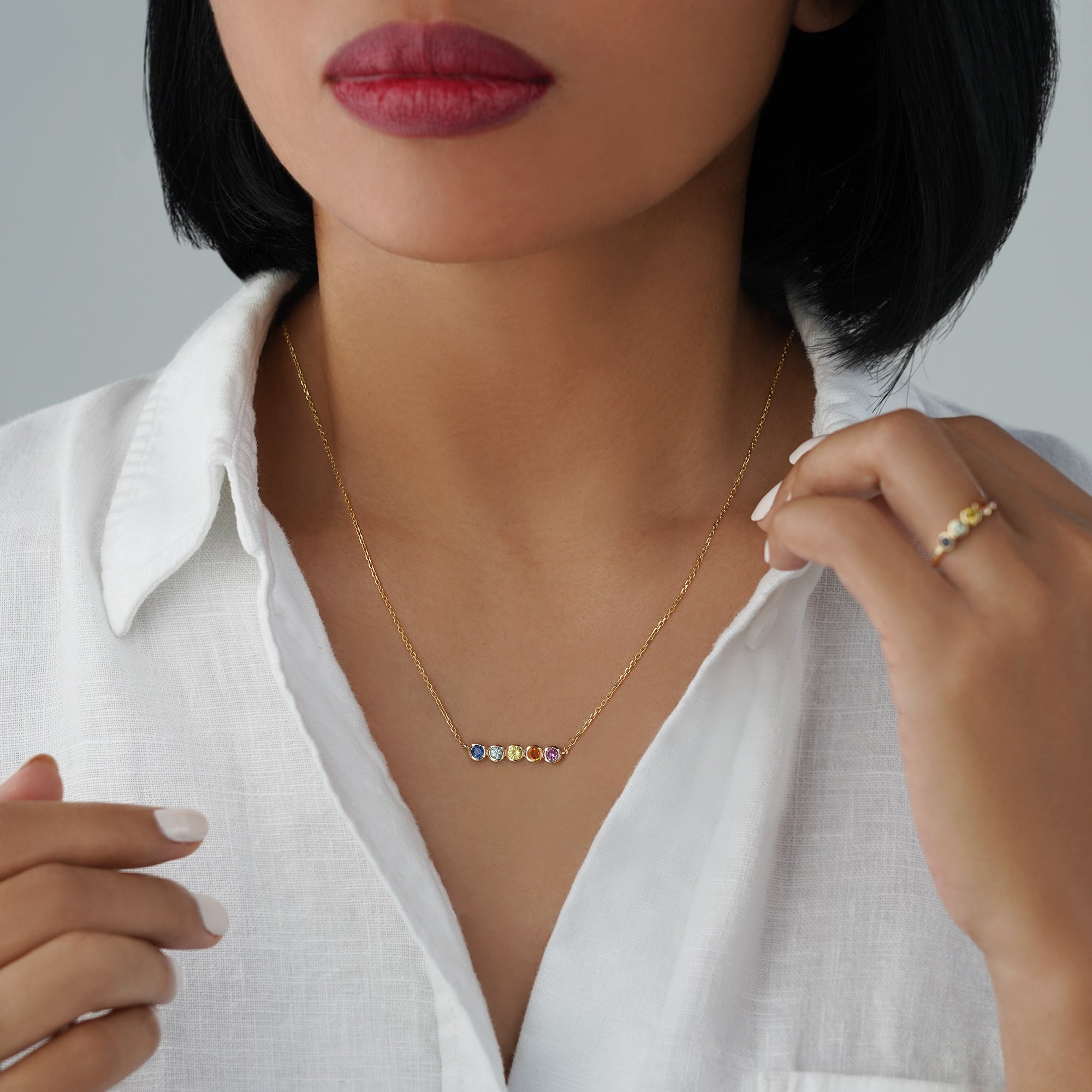 Multi-Colored Sapphires Necklace - Solid 14K Yellow Gold | BITS OF BALI JEWELRY