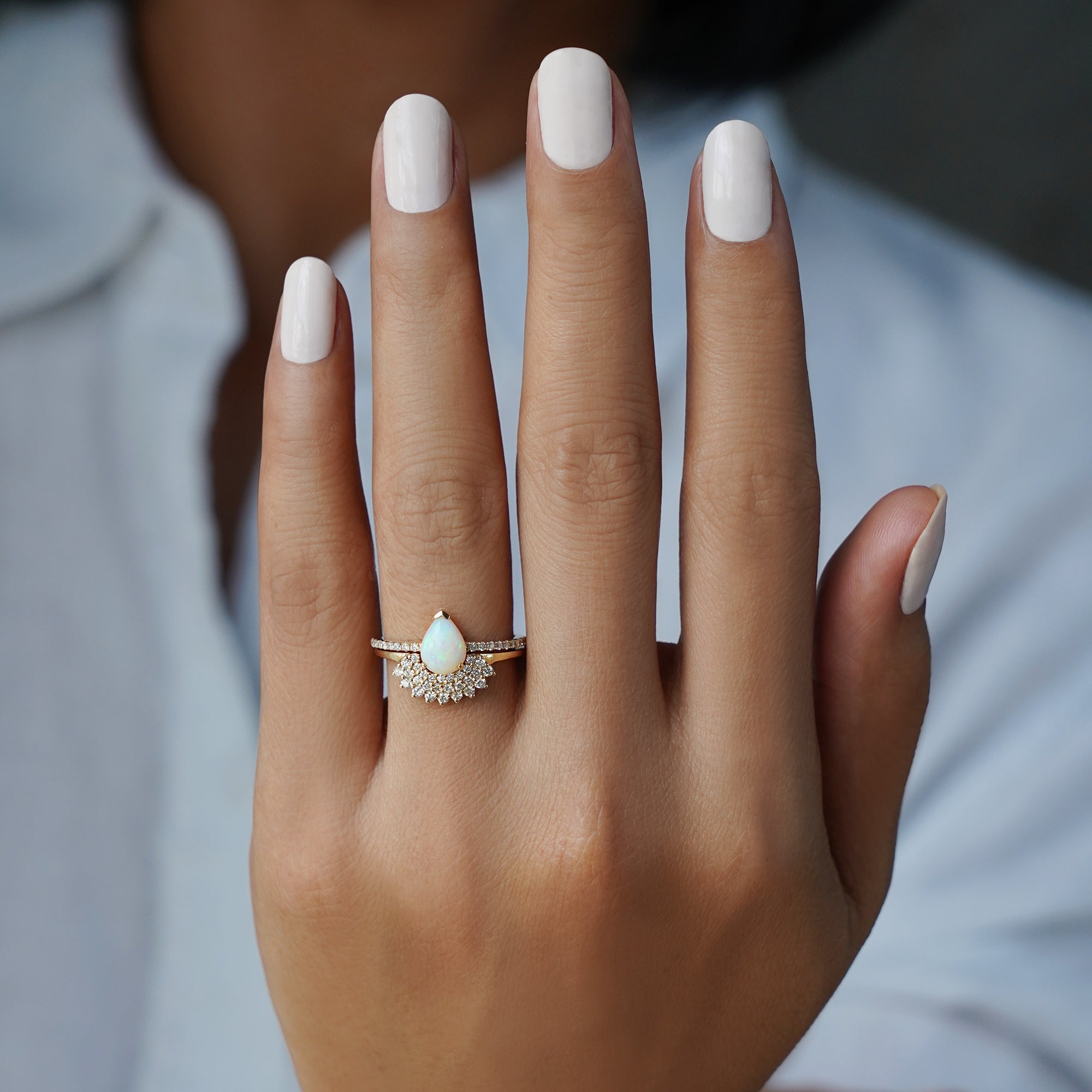 Australian Opal & Natural Diamonds Ring - Solid 14K Yellow Gold | BITS OF BALI JEWELRY