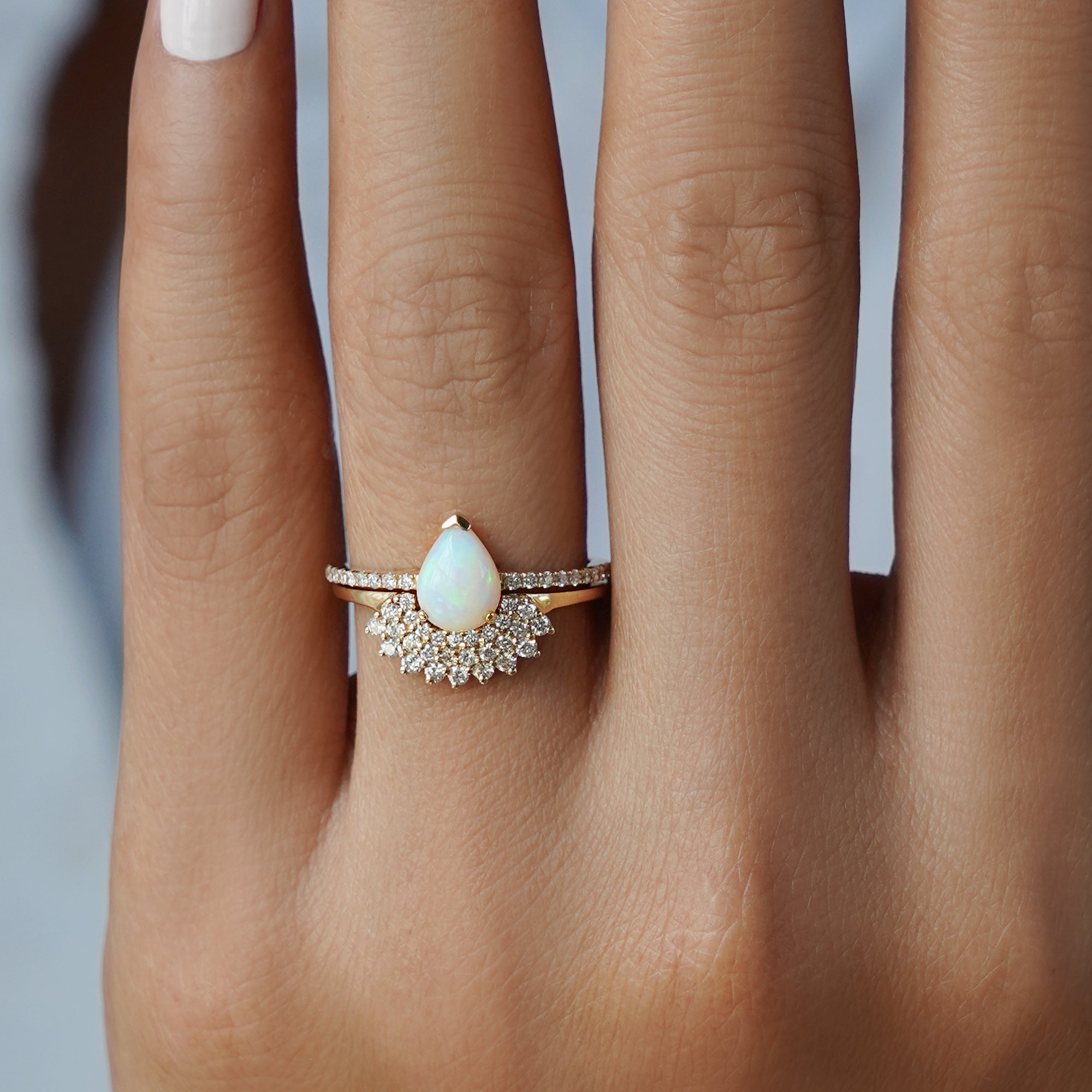 Australian Opal & Natural Diamonds Ring - Solid 14K Yellow Gold | BITS OF BALI JEWELRY