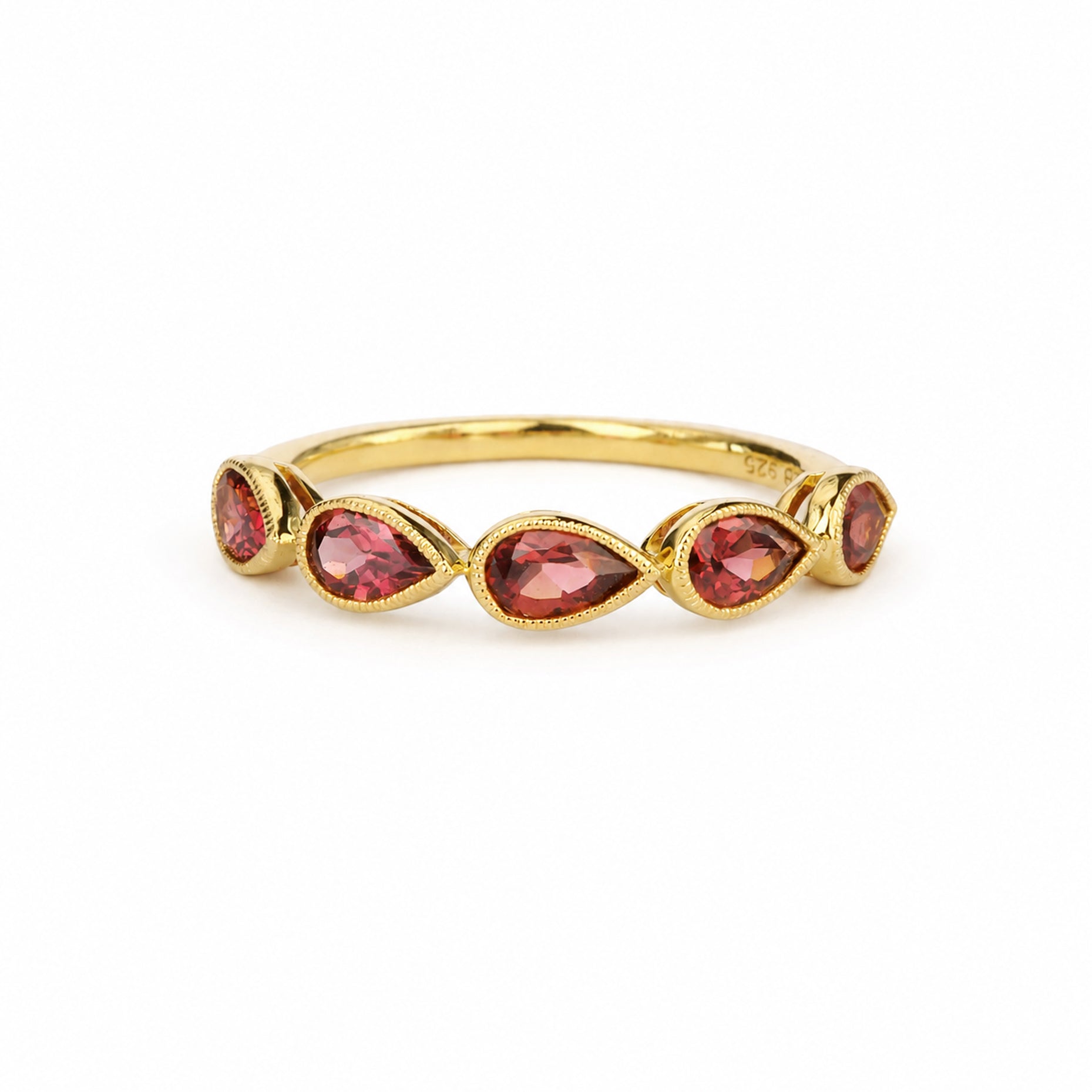 Pear-Shaped Garnet Half Eternity Ring - Gold Vermeil